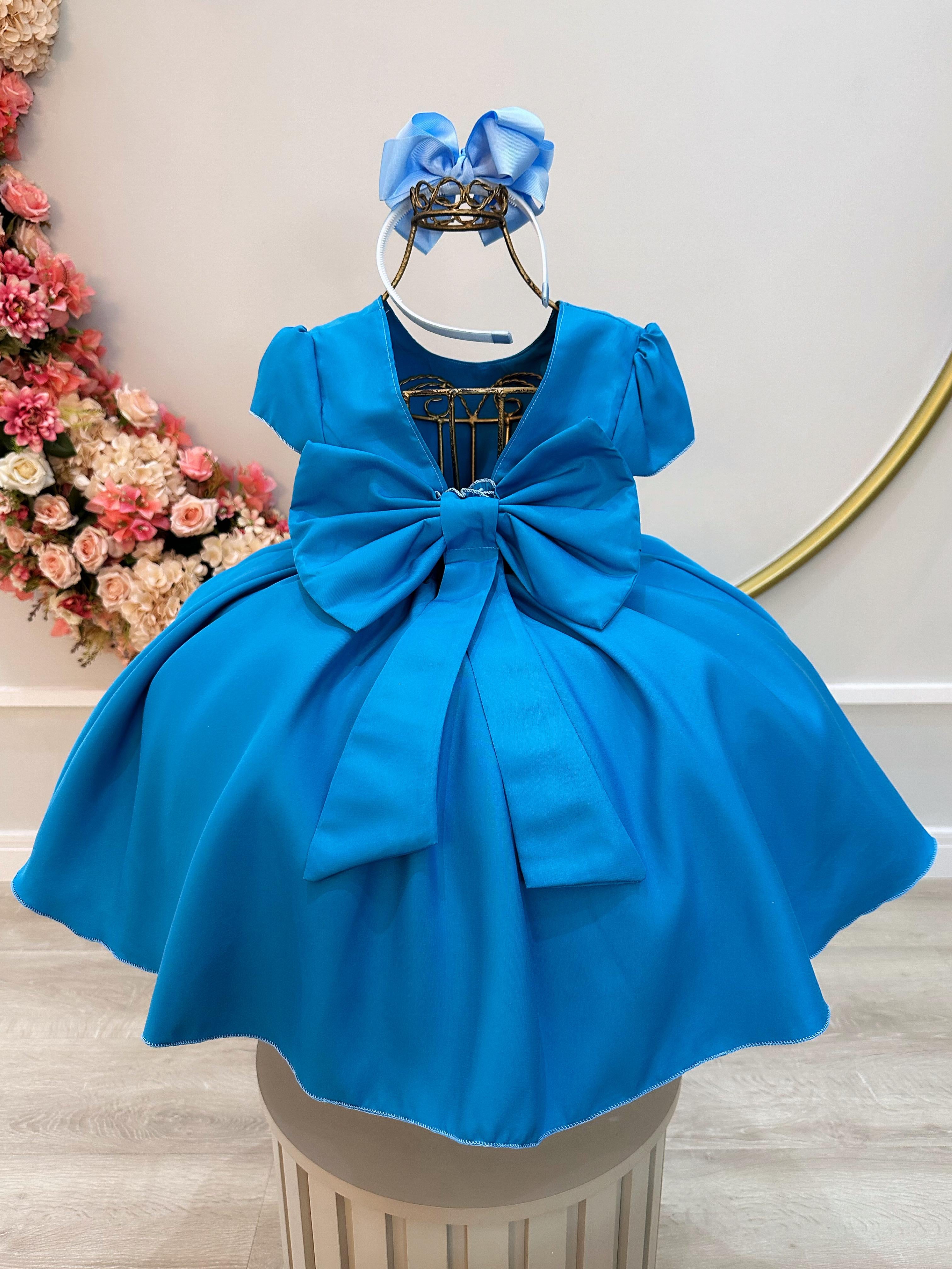 Vestido Infantil Azul Tiffany Busto Com Strass Luxo Daminhas