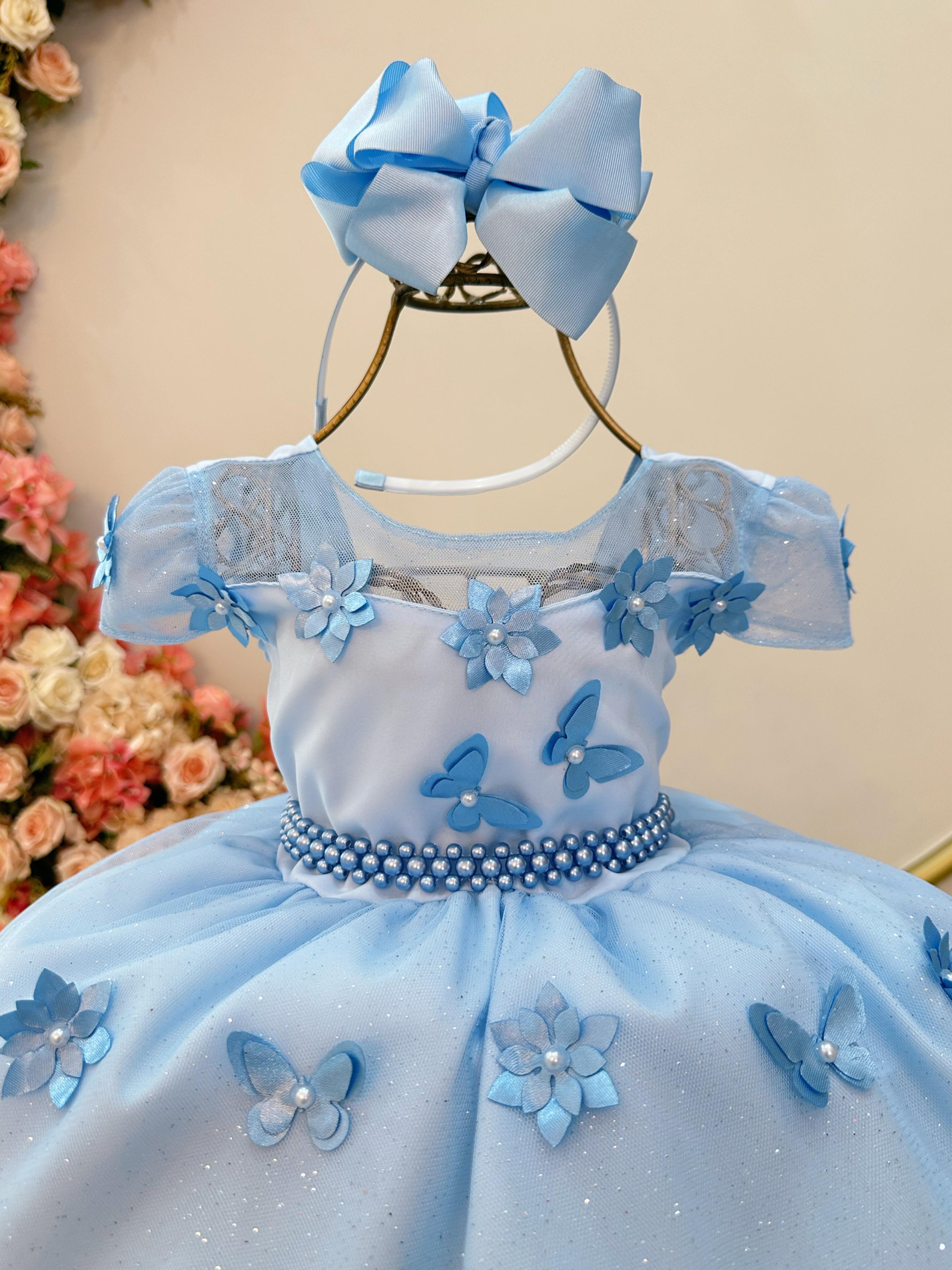 Vestido Infantil Azul Claro Jardim Encantado Festas Luxo