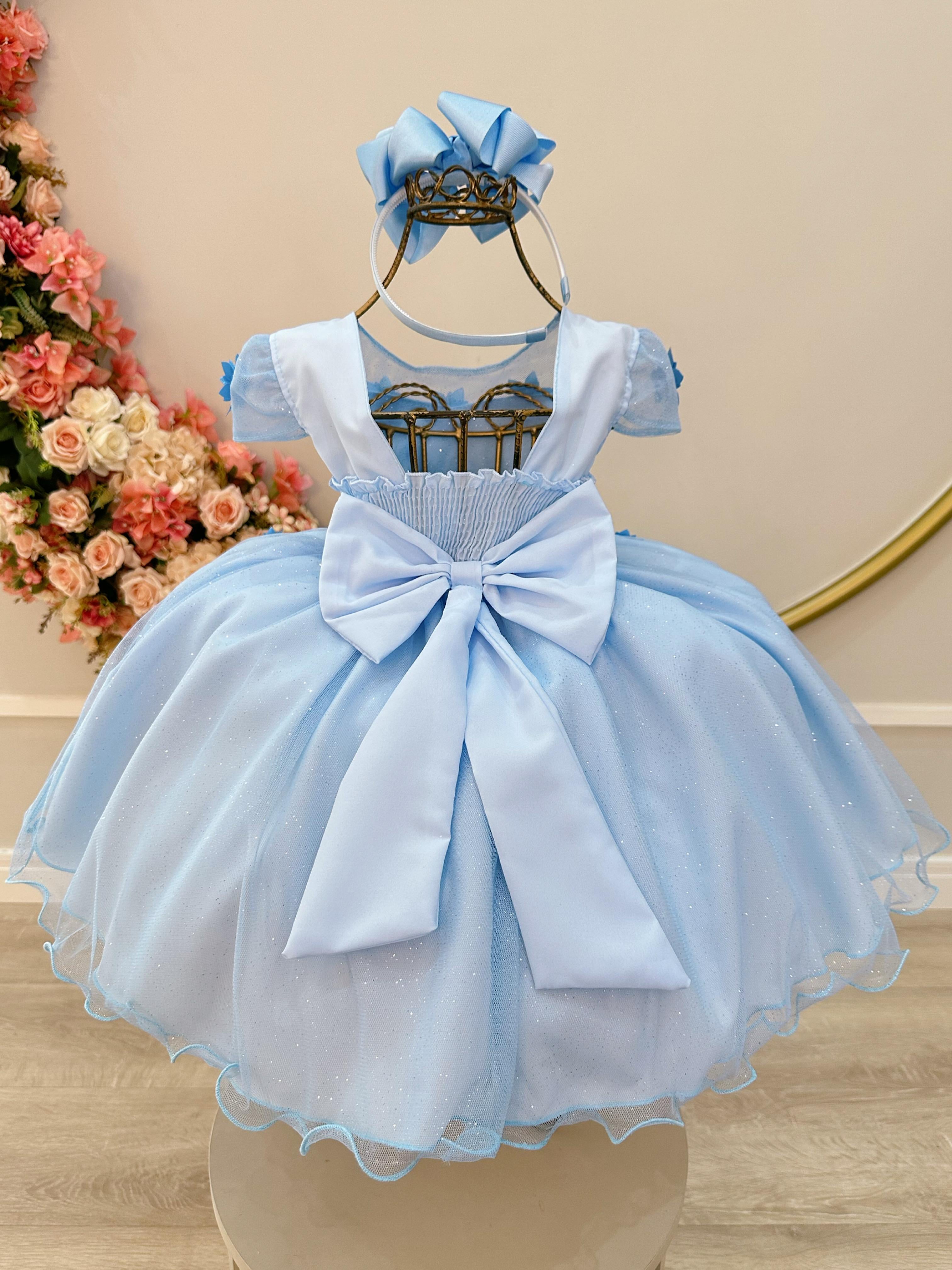 Vestido Infantil Azul Claro Jardim Encantado Festas Luxo
