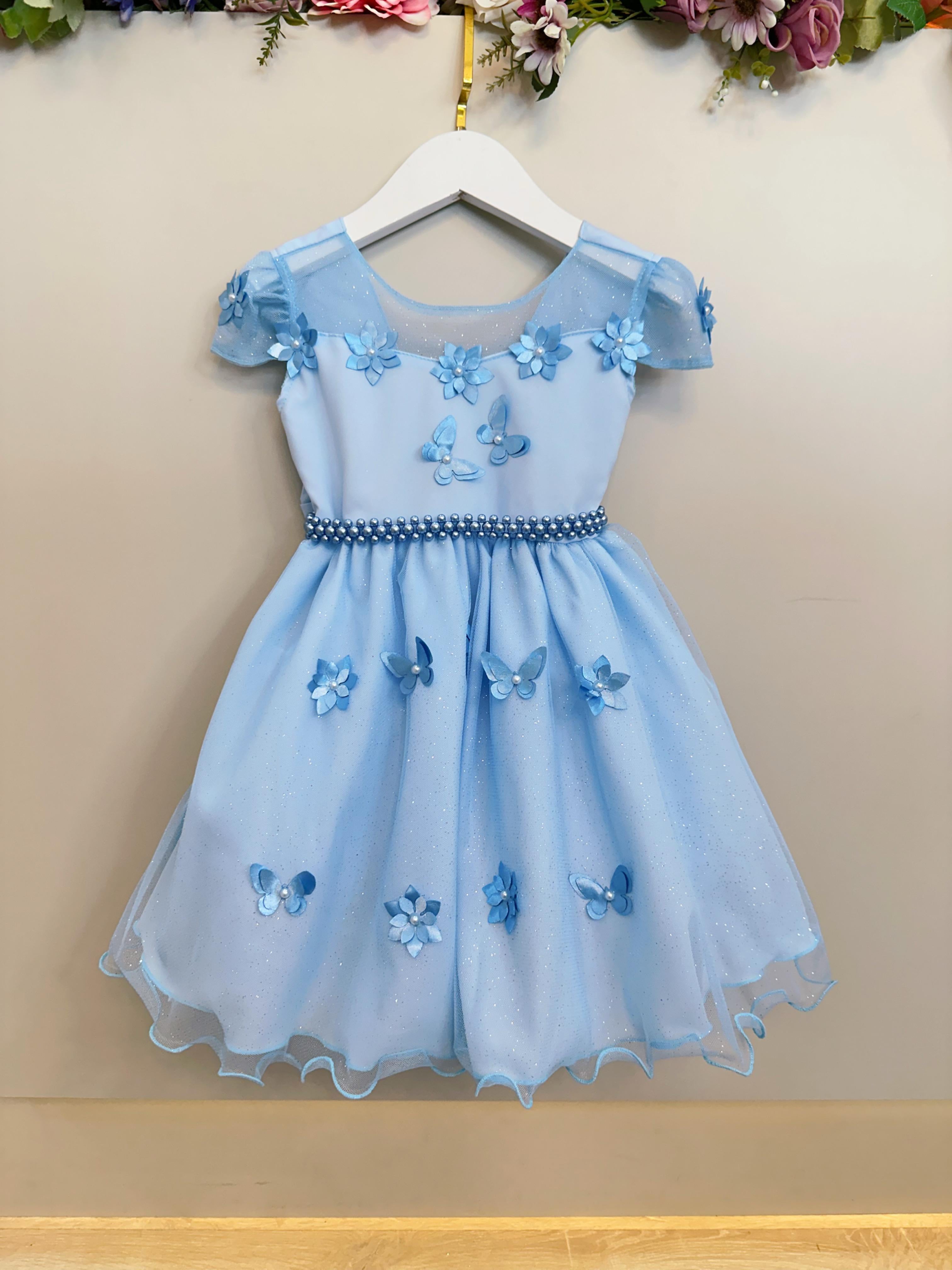 Vestido Infantil Azul Claro Jardim Encantado Festas Luxo