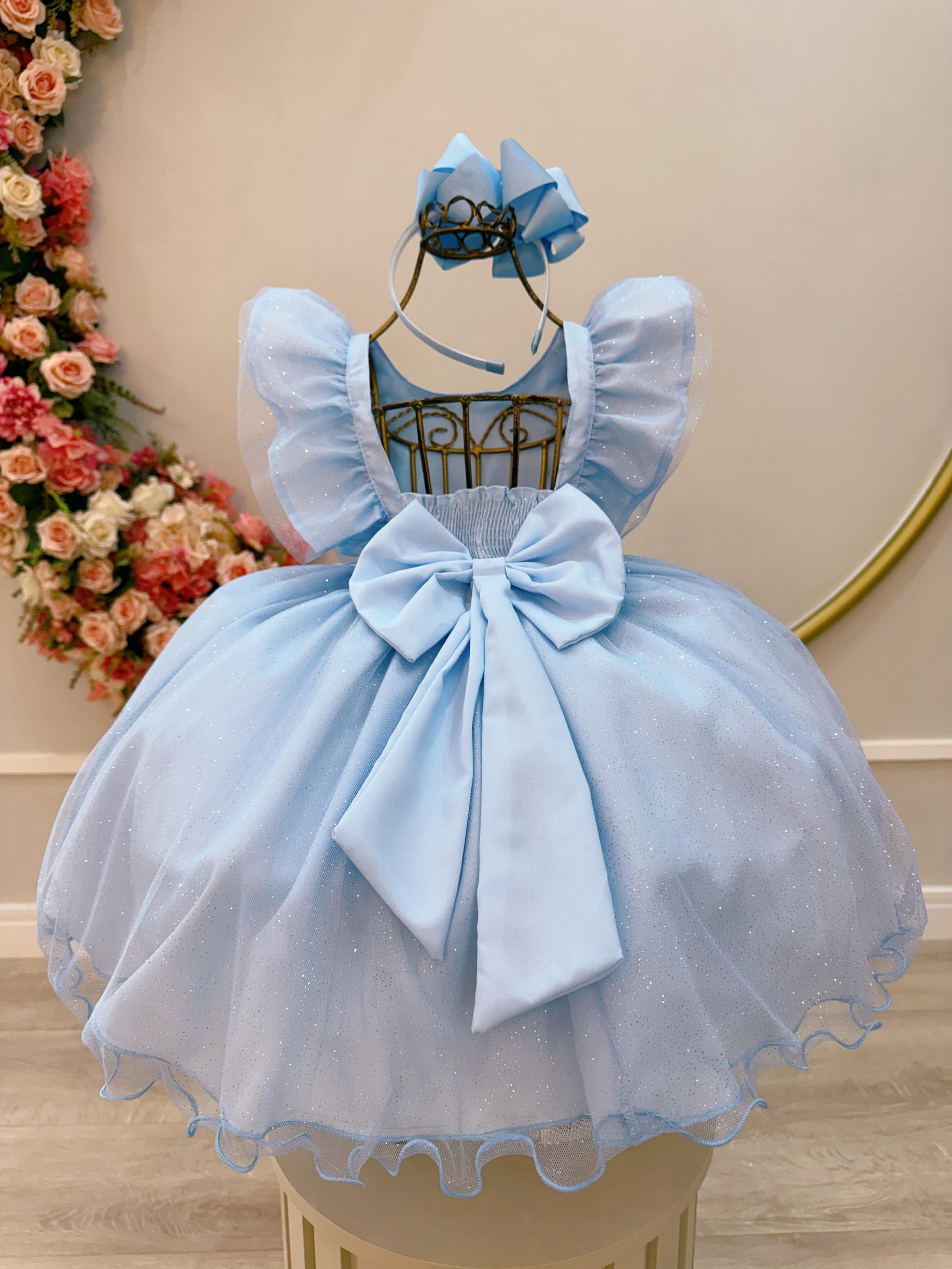 Vestido Infantil Azul Princesas Frozen Anna e Elsa Festas