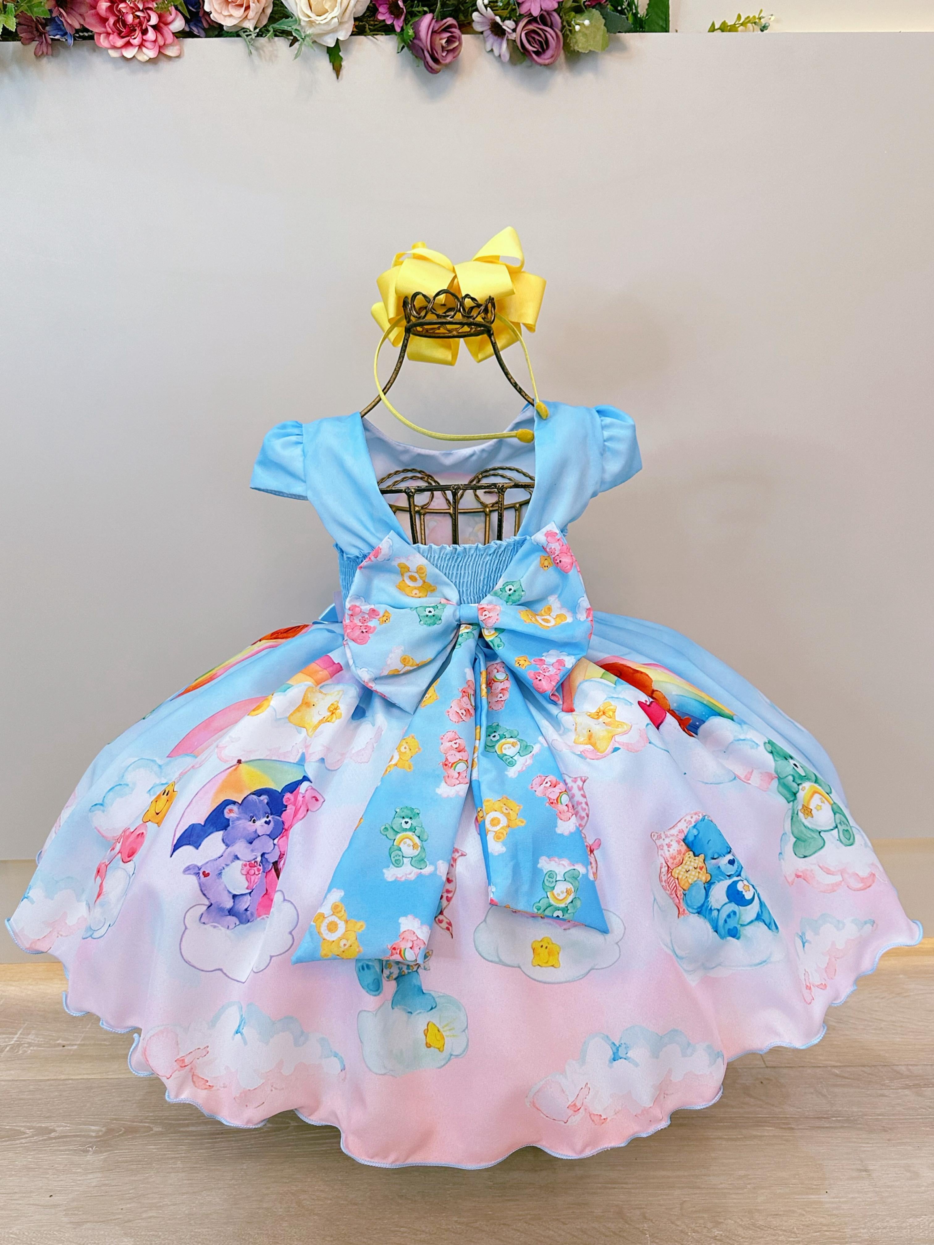 Vestido Infantil Azul Ursinhos Carinhosos Festas Aniversários