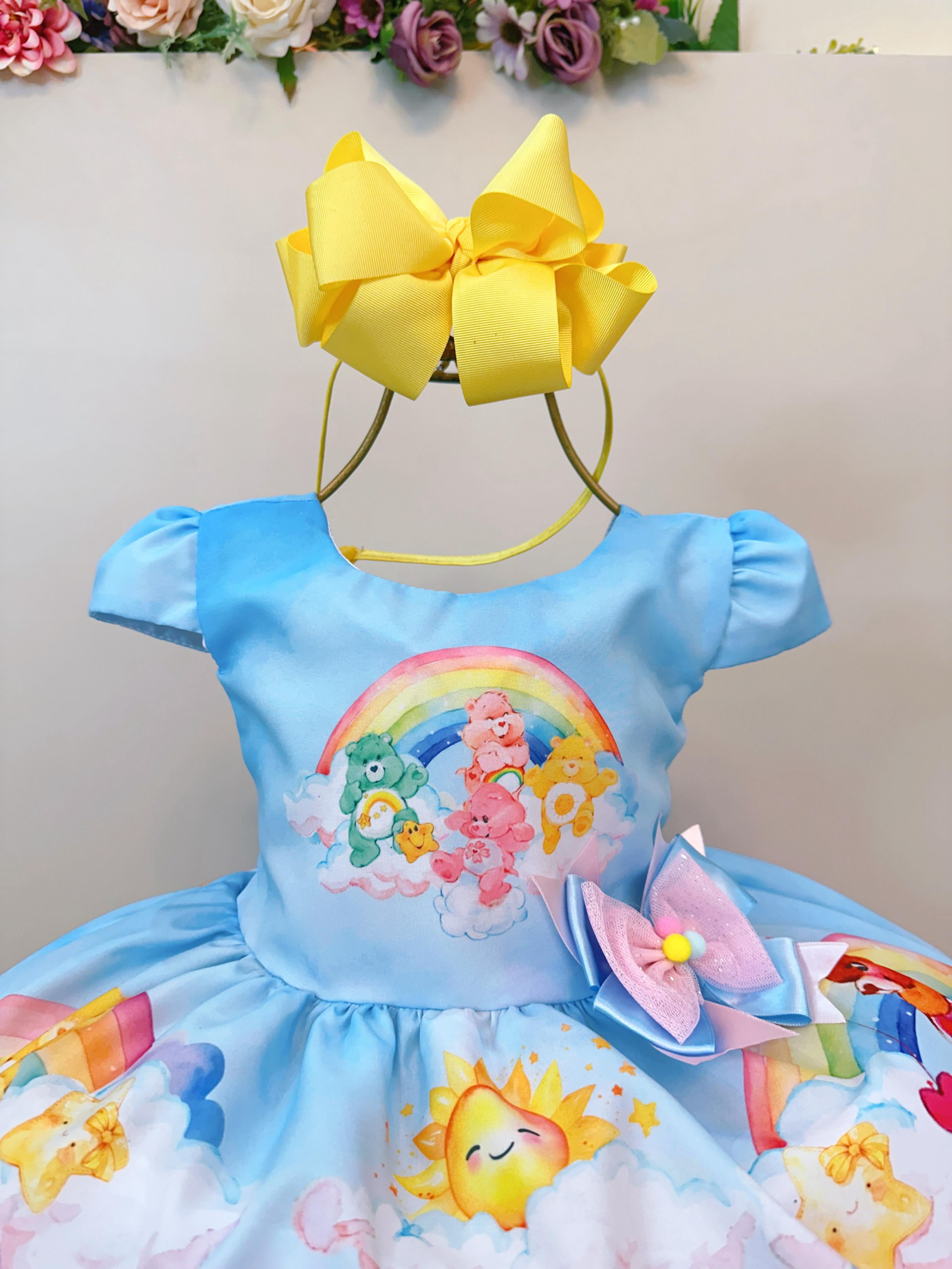 Vestido Infantil Azul Ursinhos Carinhosos Festas Aniversários