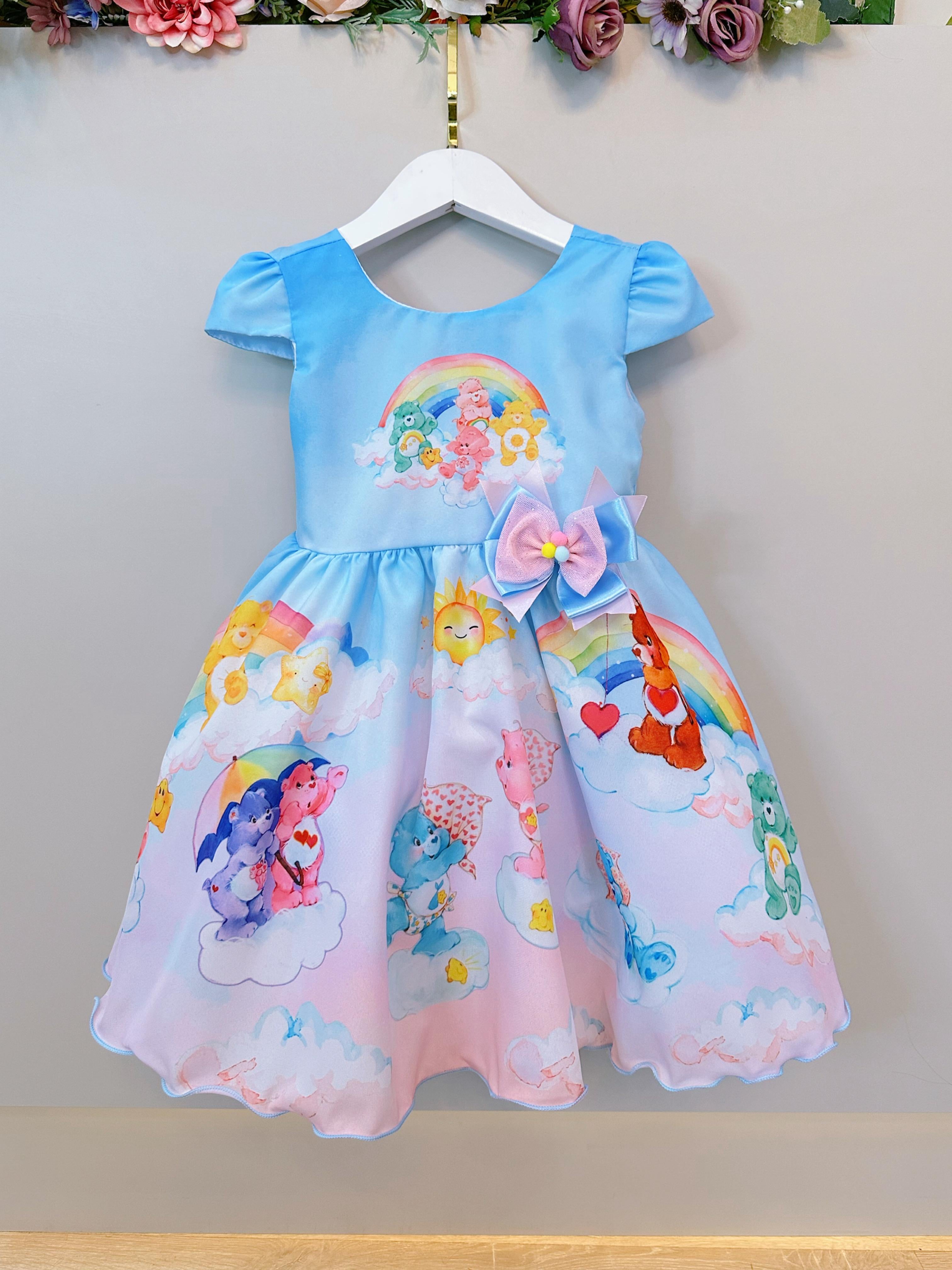 Vestido Infantil Azul Ursinhos Carinhosos Festas Aniversários