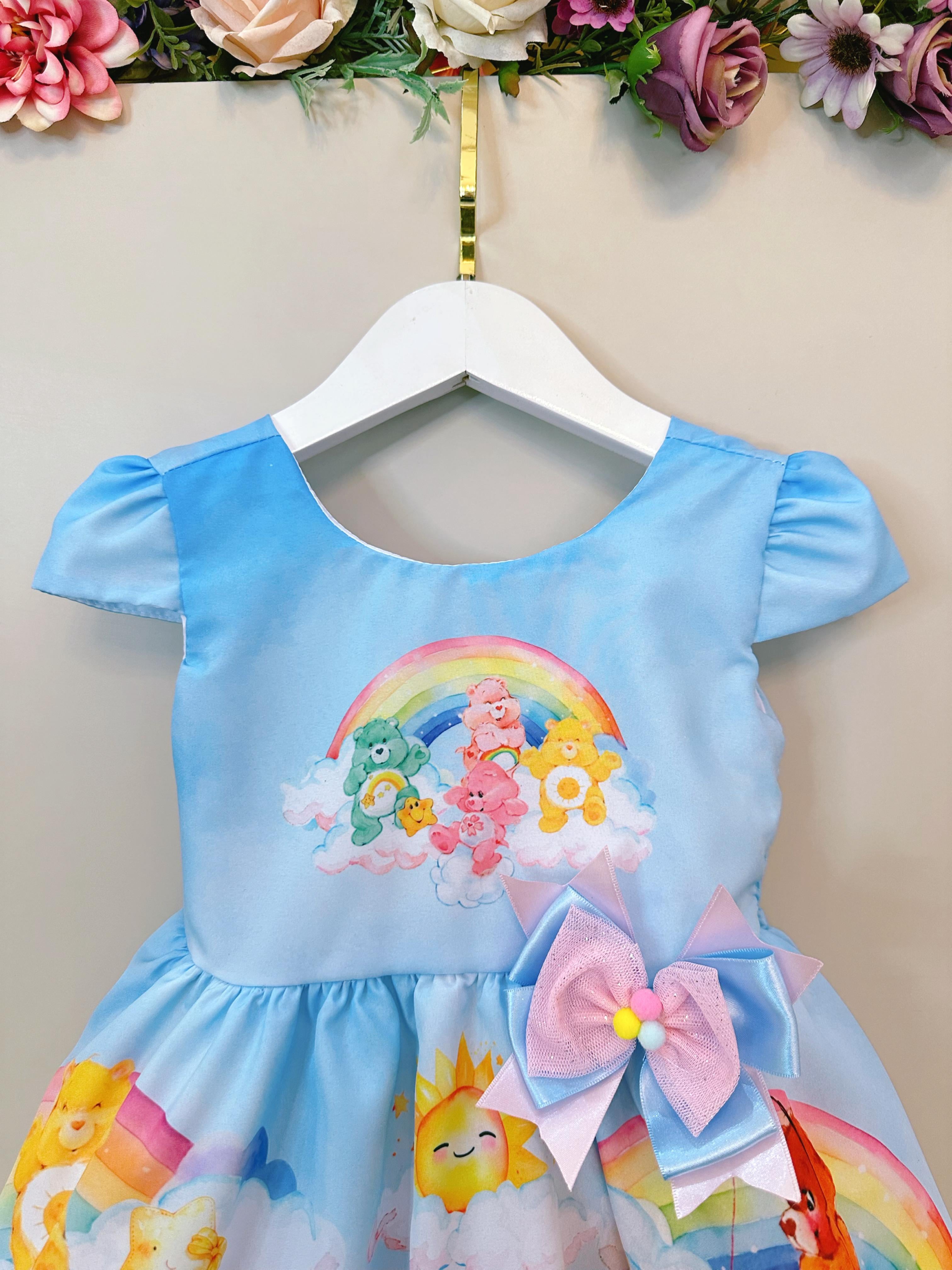 Vestido Infantil Azul Ursinhos Carinhosos Festas Aniversários
