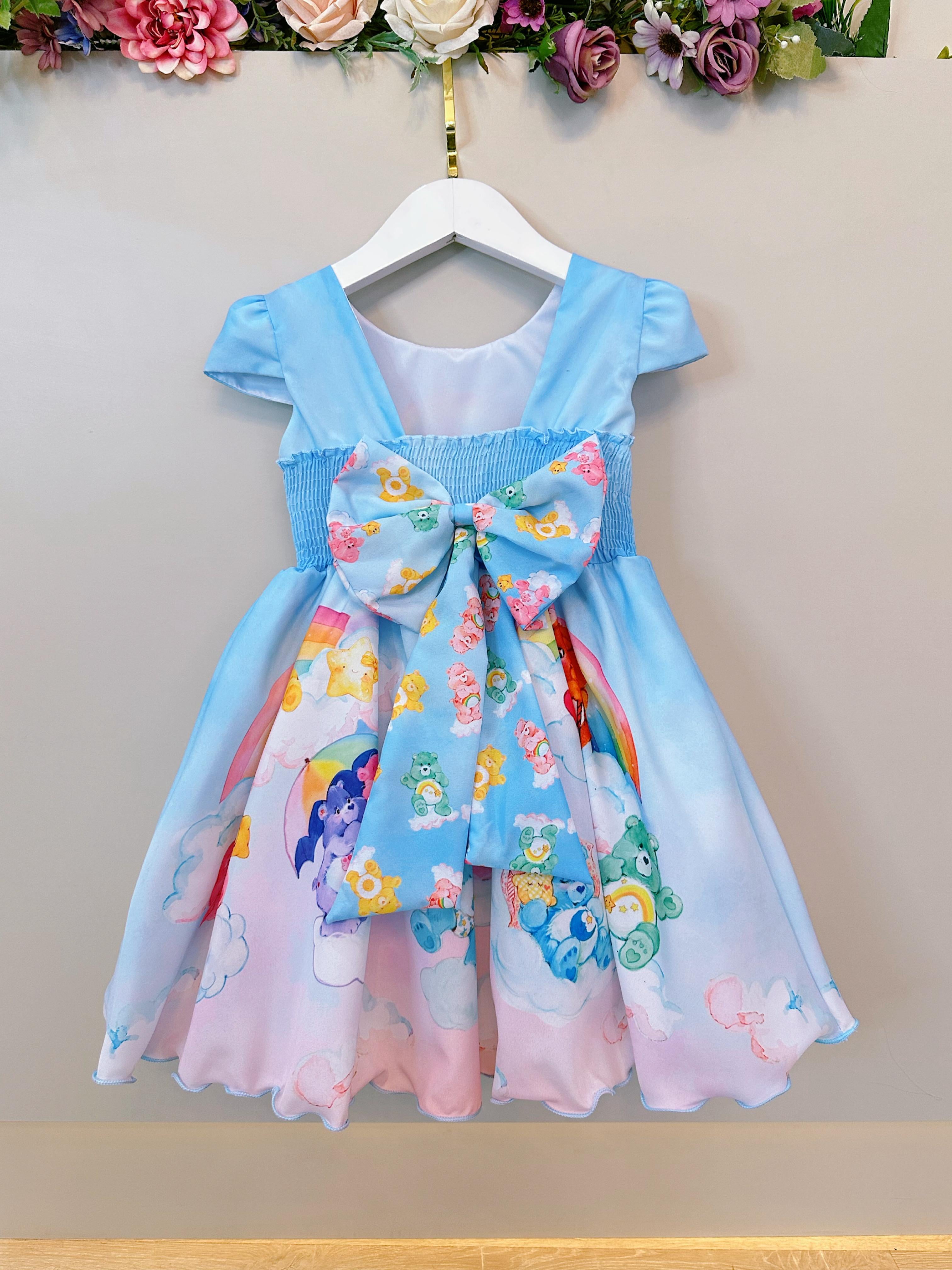 Vestido Infantil Azul Ursinhos Carinhosos Festas Aniversários