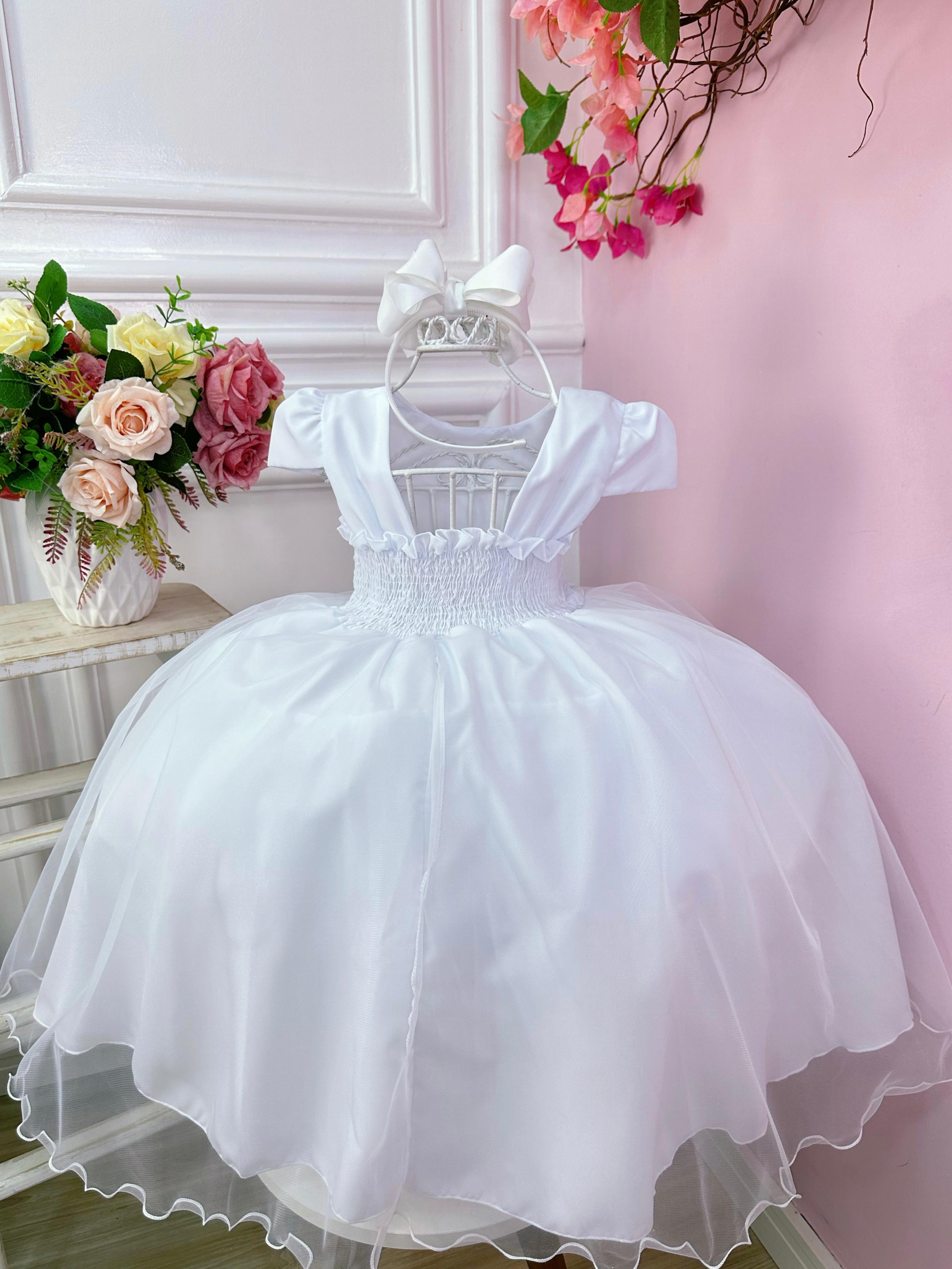 Vestido Infantil Branco C/ Busto Plissado para o Montar o Kit