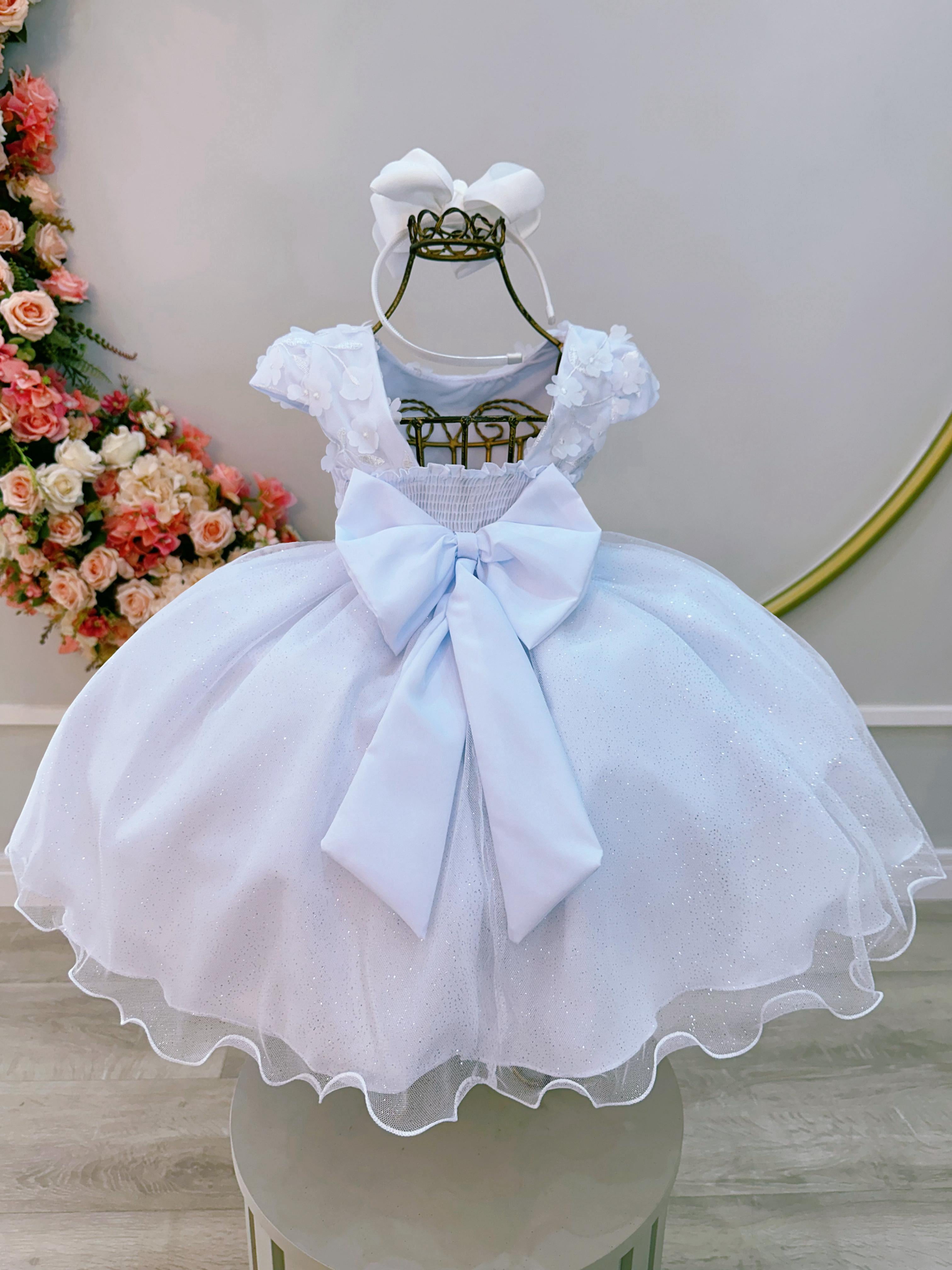 Vestido Infantil Branco C/ Renda Apliques Daminha Festas