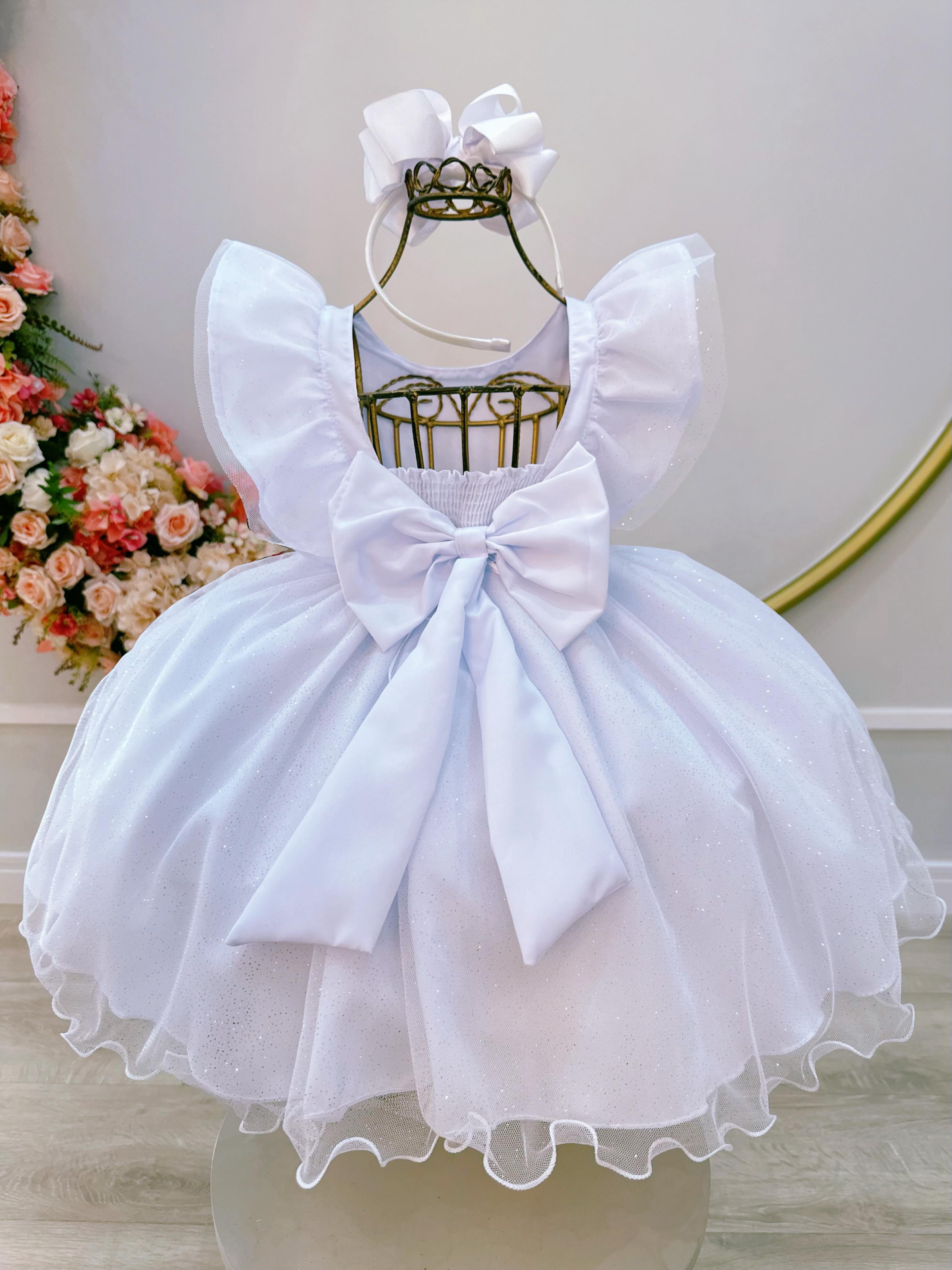 Vestido Infantil Branco C/ Strass Luxo Daminhas Festas