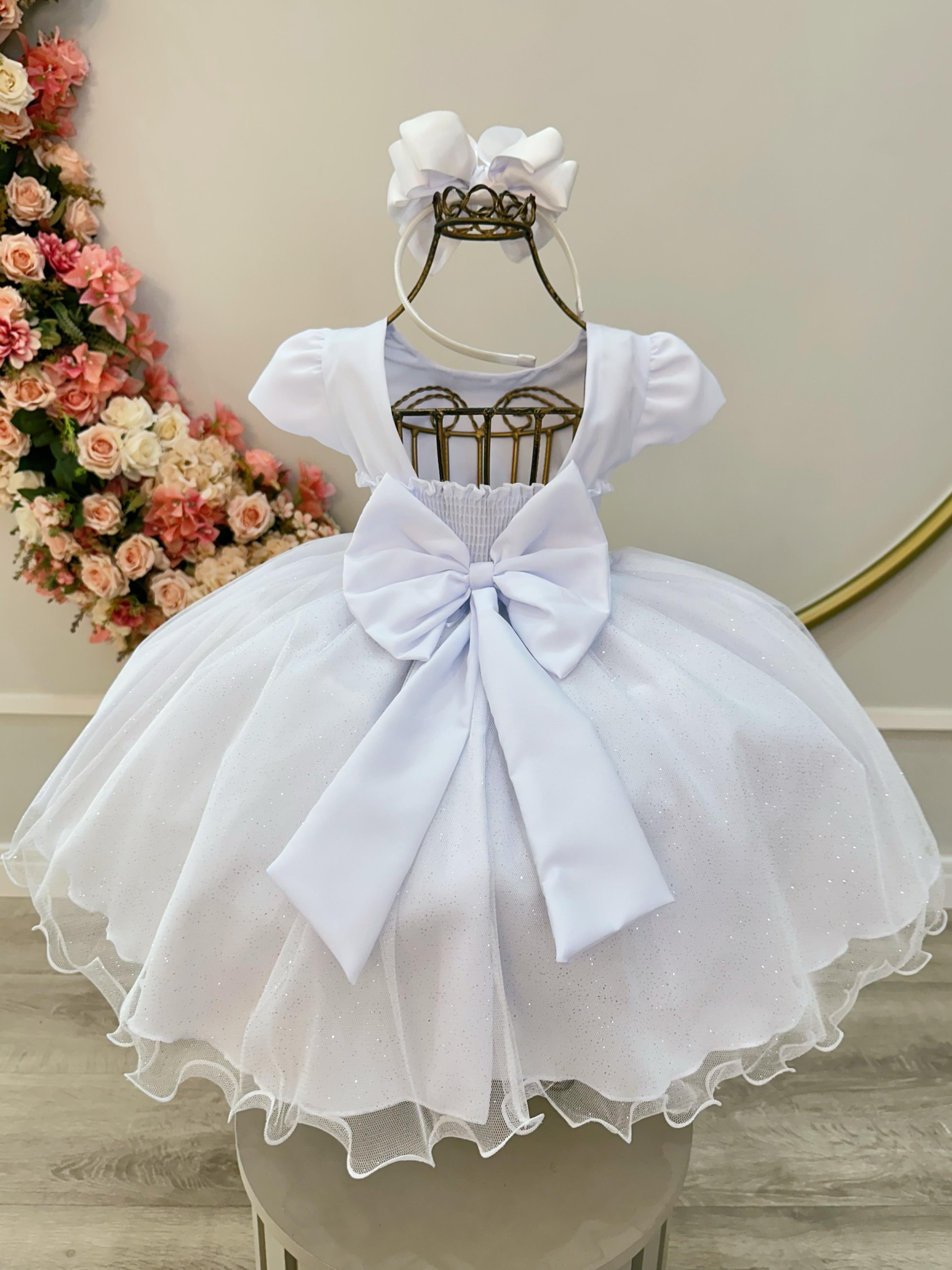 Vestido Infantil Branco Jardim Encantado Festas Luxo