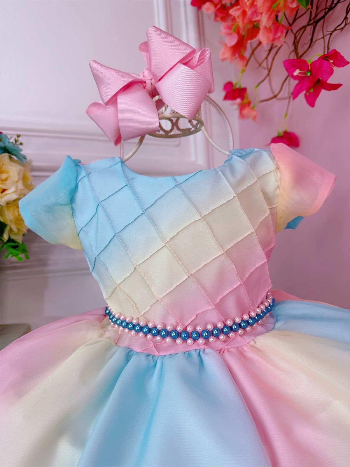 Vestido Infantil Chuva de Amor Bênçãos C/ Pérolas Luxo
