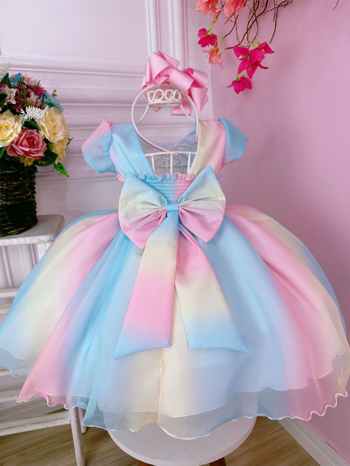 Vestido Infantil Chuva de Amor Bênçãos C/ Pérolas Luxo