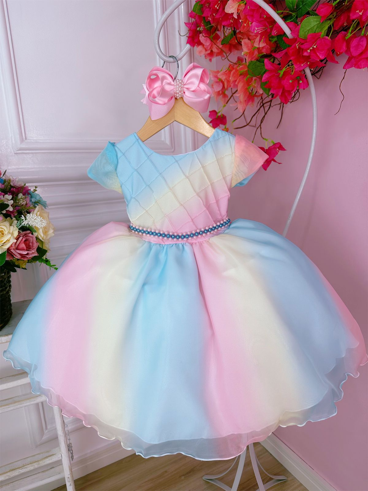 Vestido Infantil Chuva de Amor Bênçãos C/ Pérolas Luxo