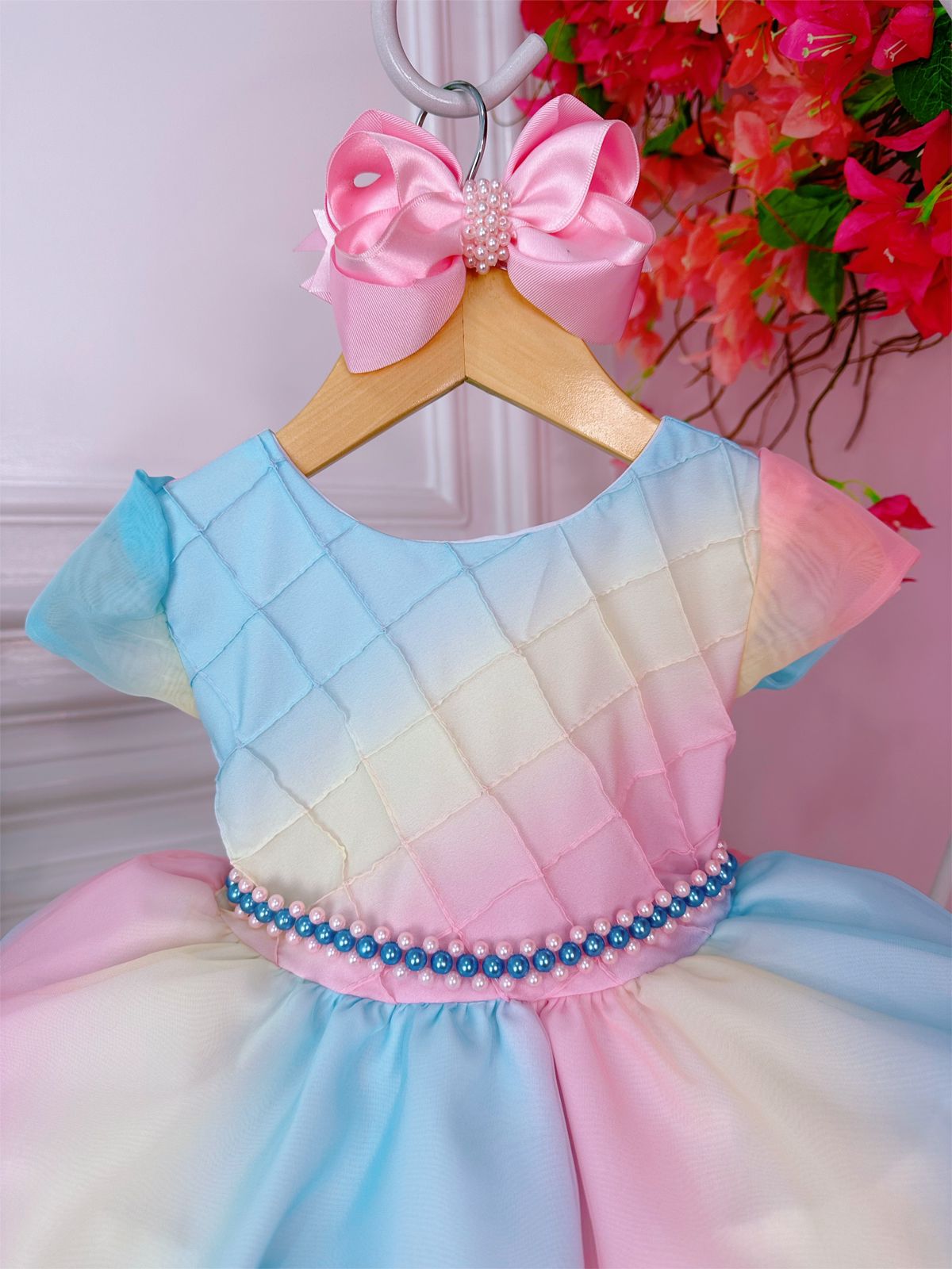 Vestido Infantil Chuva de Amor Bênçãos C/ Pérolas Luxo