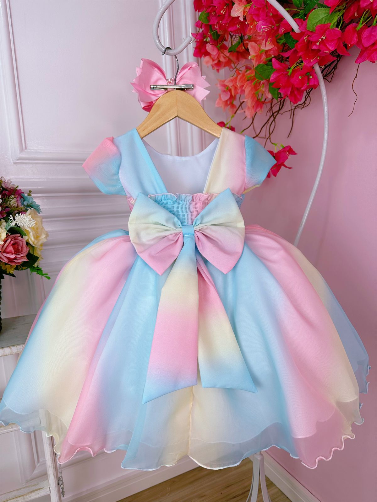 Vestido Infantil Chuva de Amor Bênçãos C/ Pérolas Luxo