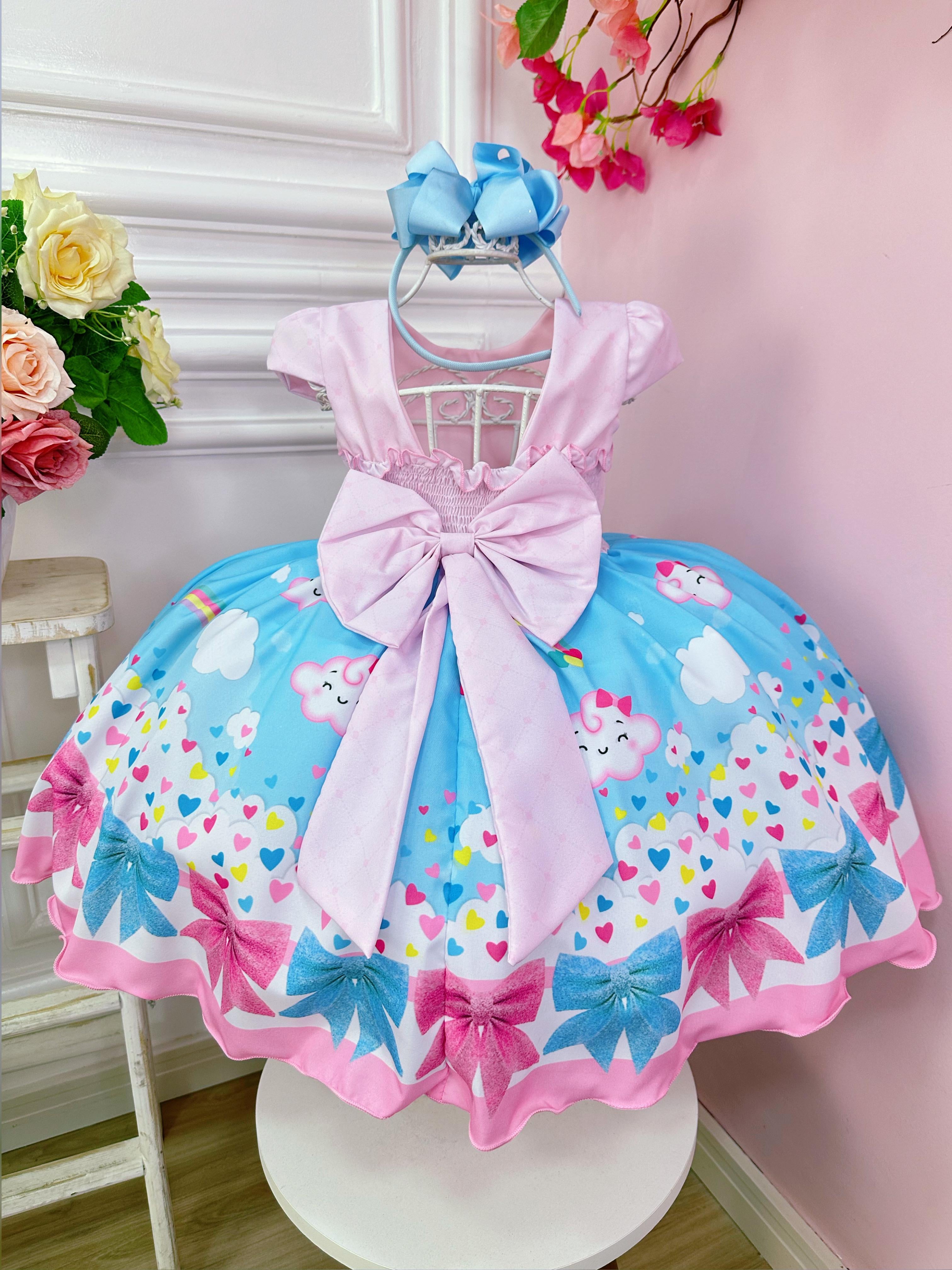 Vestido Infantil Chuva de Bênçãos e Amor Nuvem Luxo