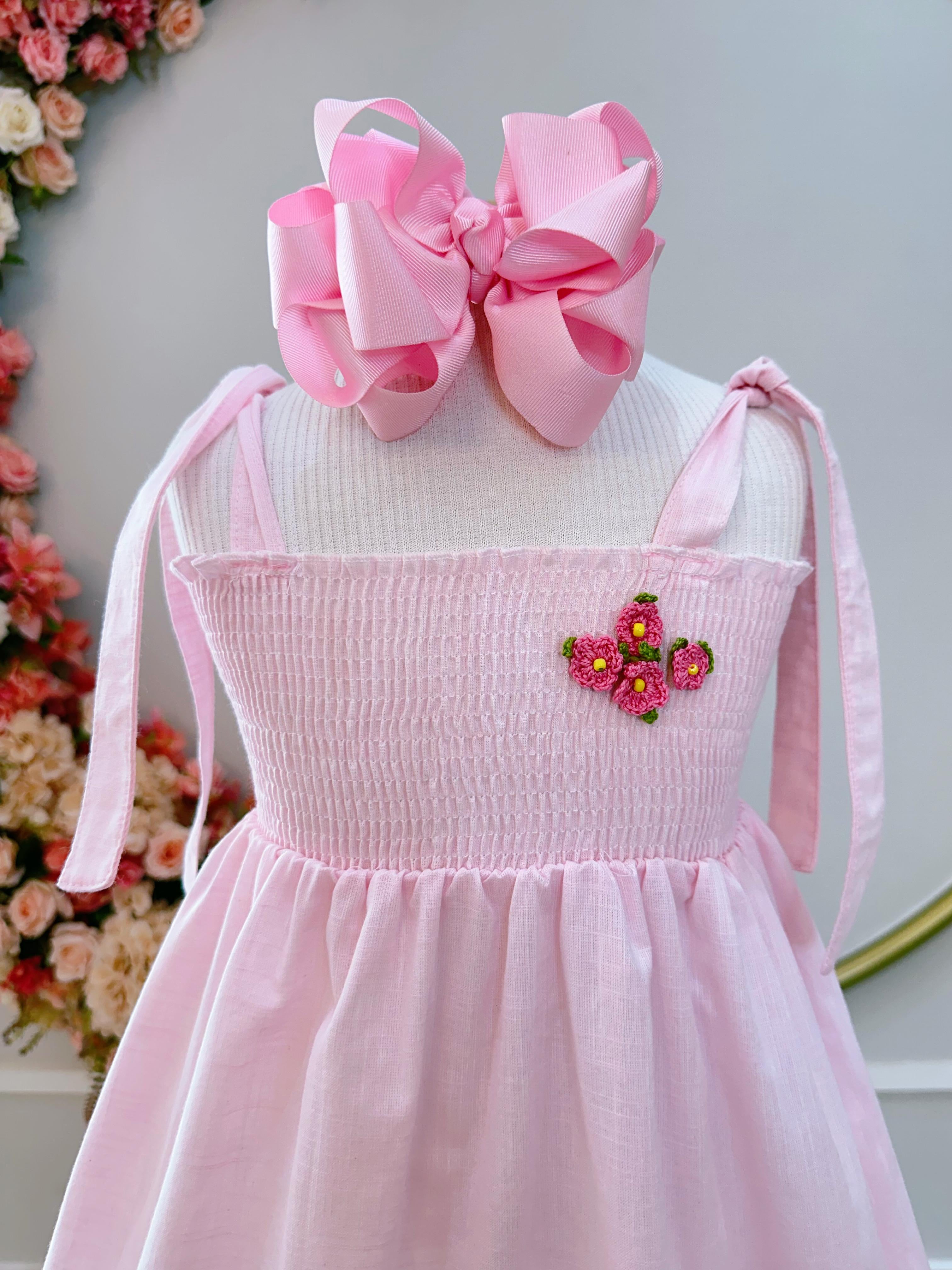 Vestido Infantil de Alça Rosa Claro Casual Festas Luxo