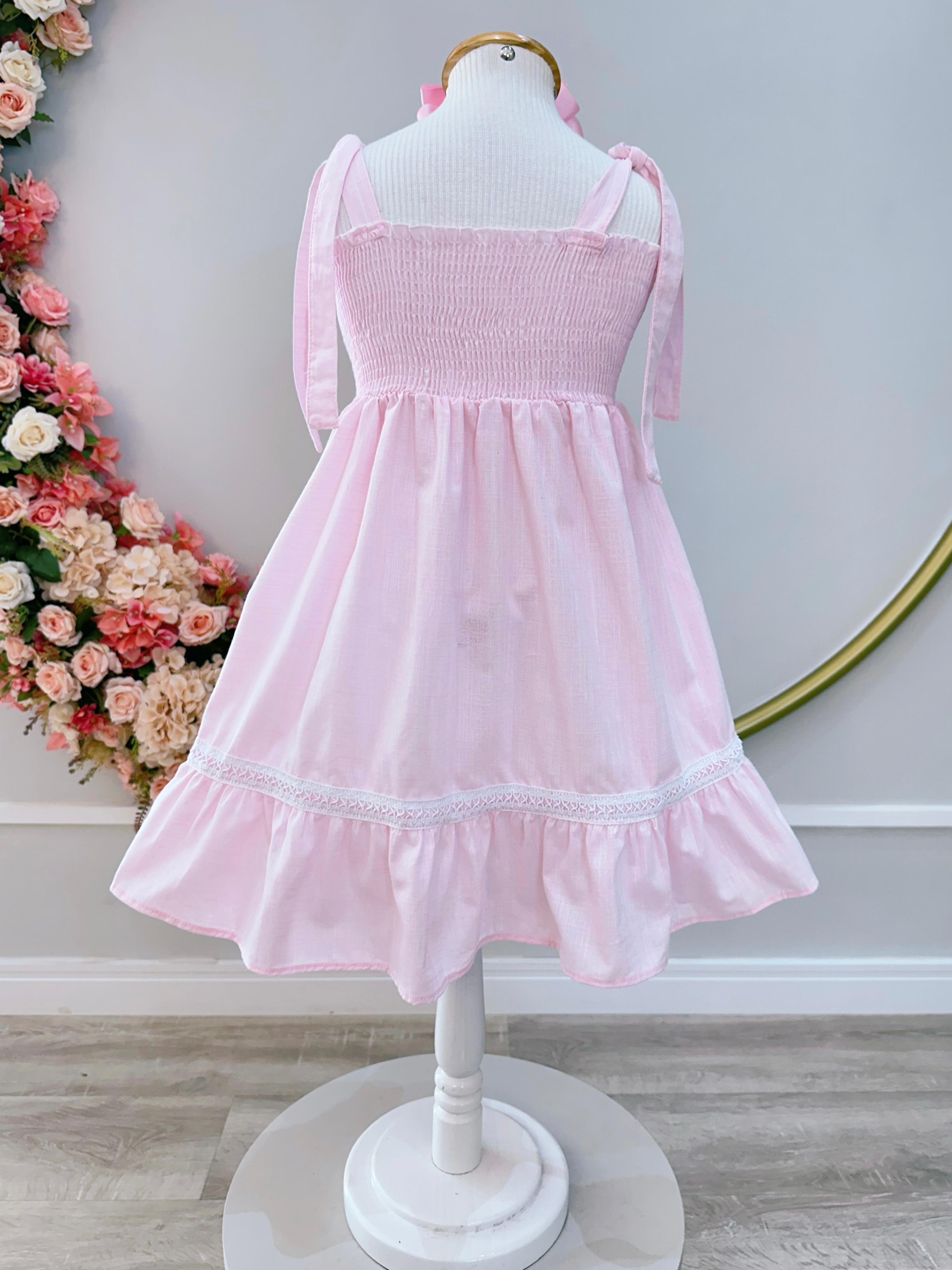 Vestido Infantil de Alça Rosa Claro Casual Festas Luxo