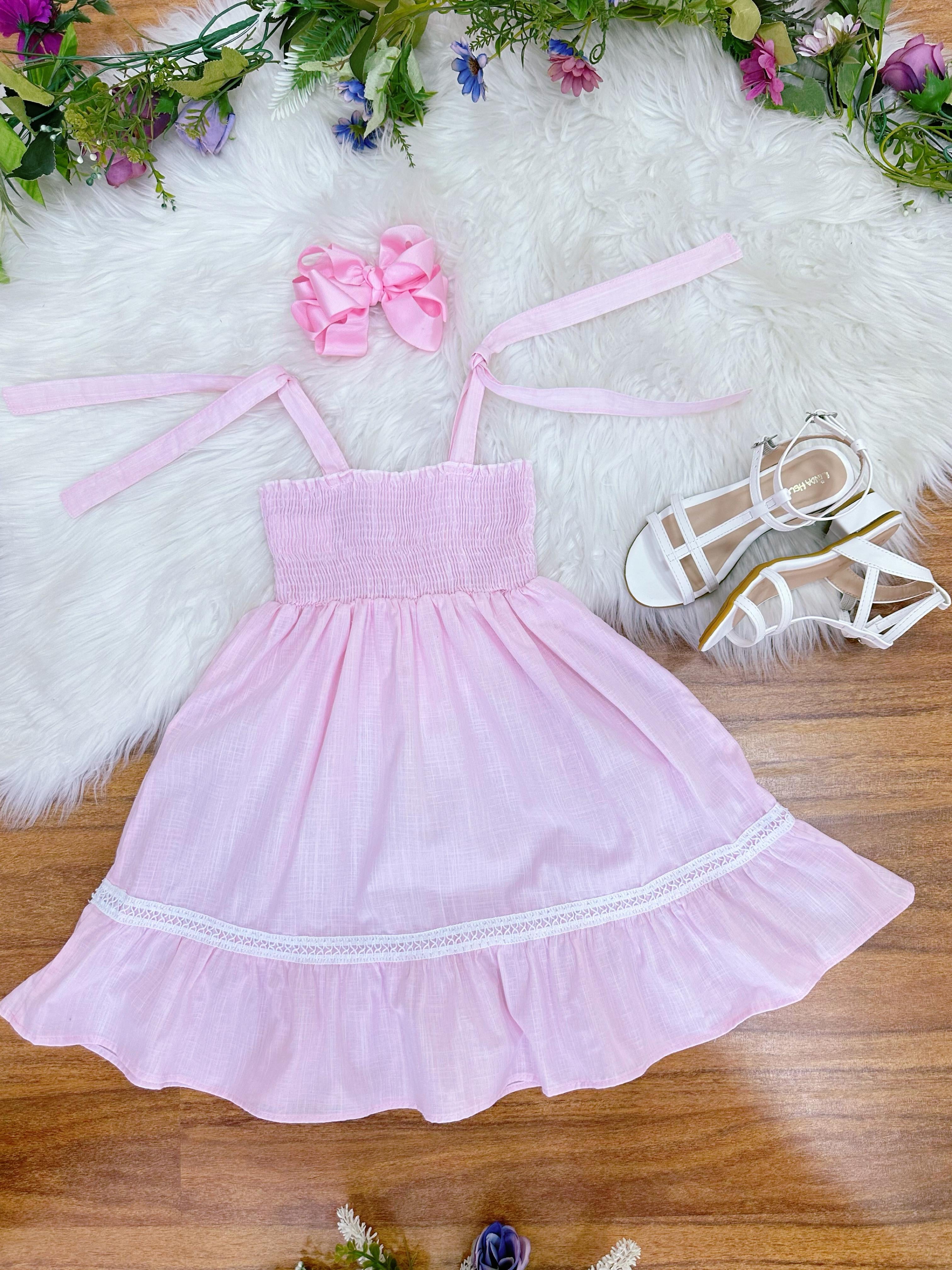 Vestido Infantil de Alça Rosa Claro Casual Festas Luxo
