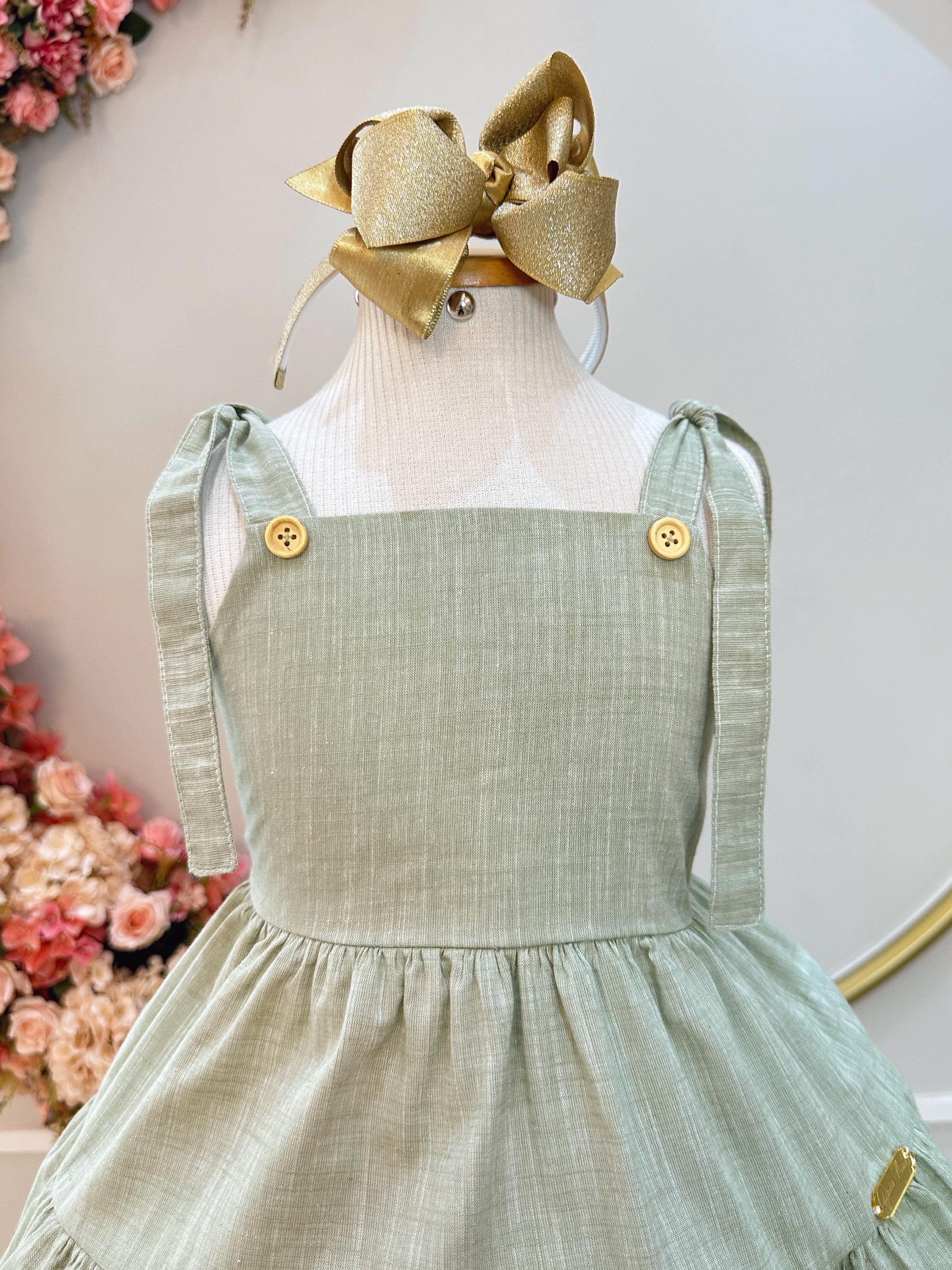 Vestido Infantil de Alça Verde Casual Festas Luxo