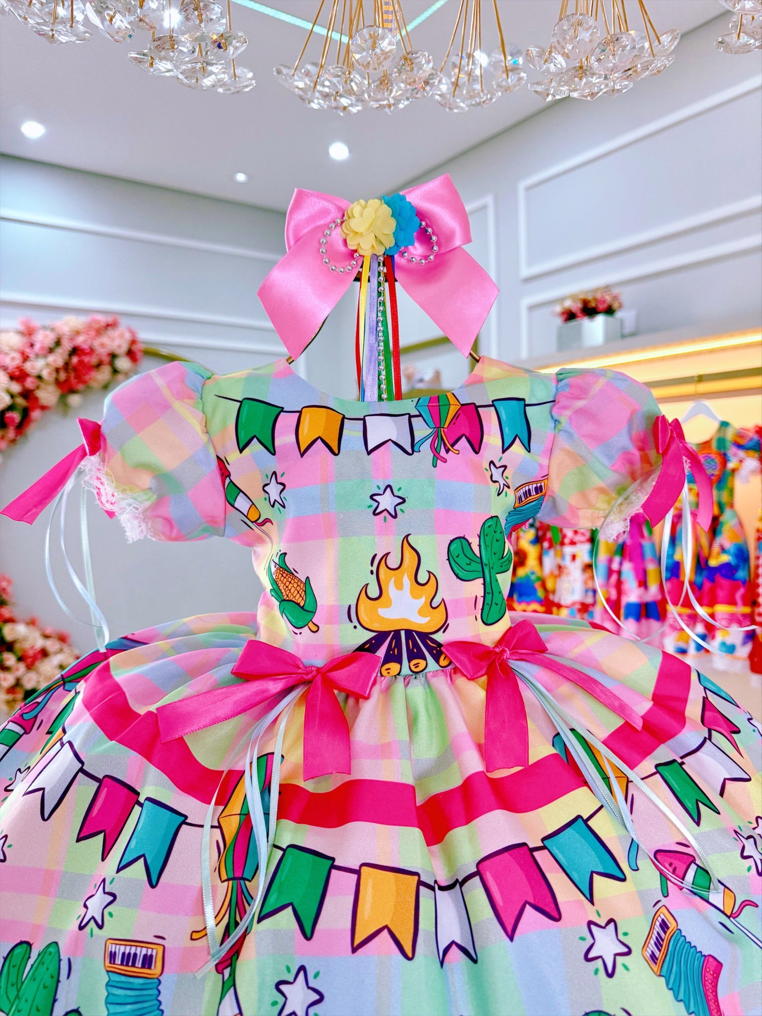 Vestido Infantil Junino Festa de São João Colorido Luxo