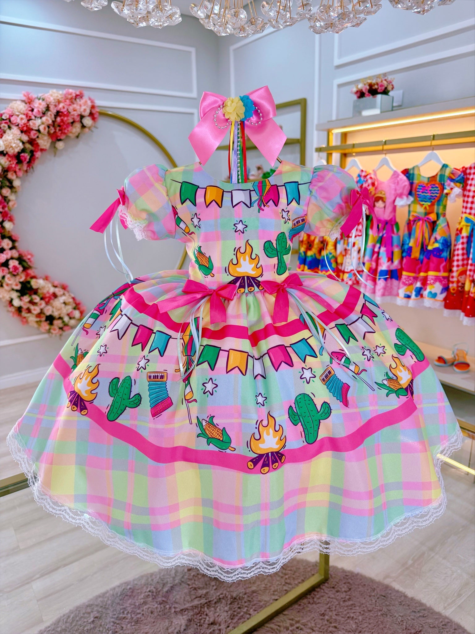 Vestido Infantil Junino Festa de São João Colorido Luxo