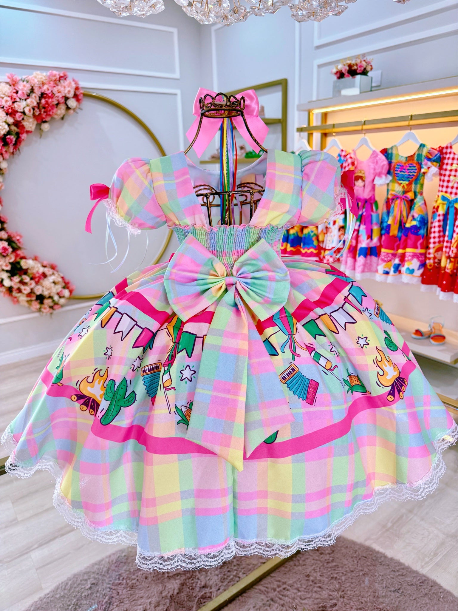 Vestido Infantil Junino Festa de São João Colorido Luxo
