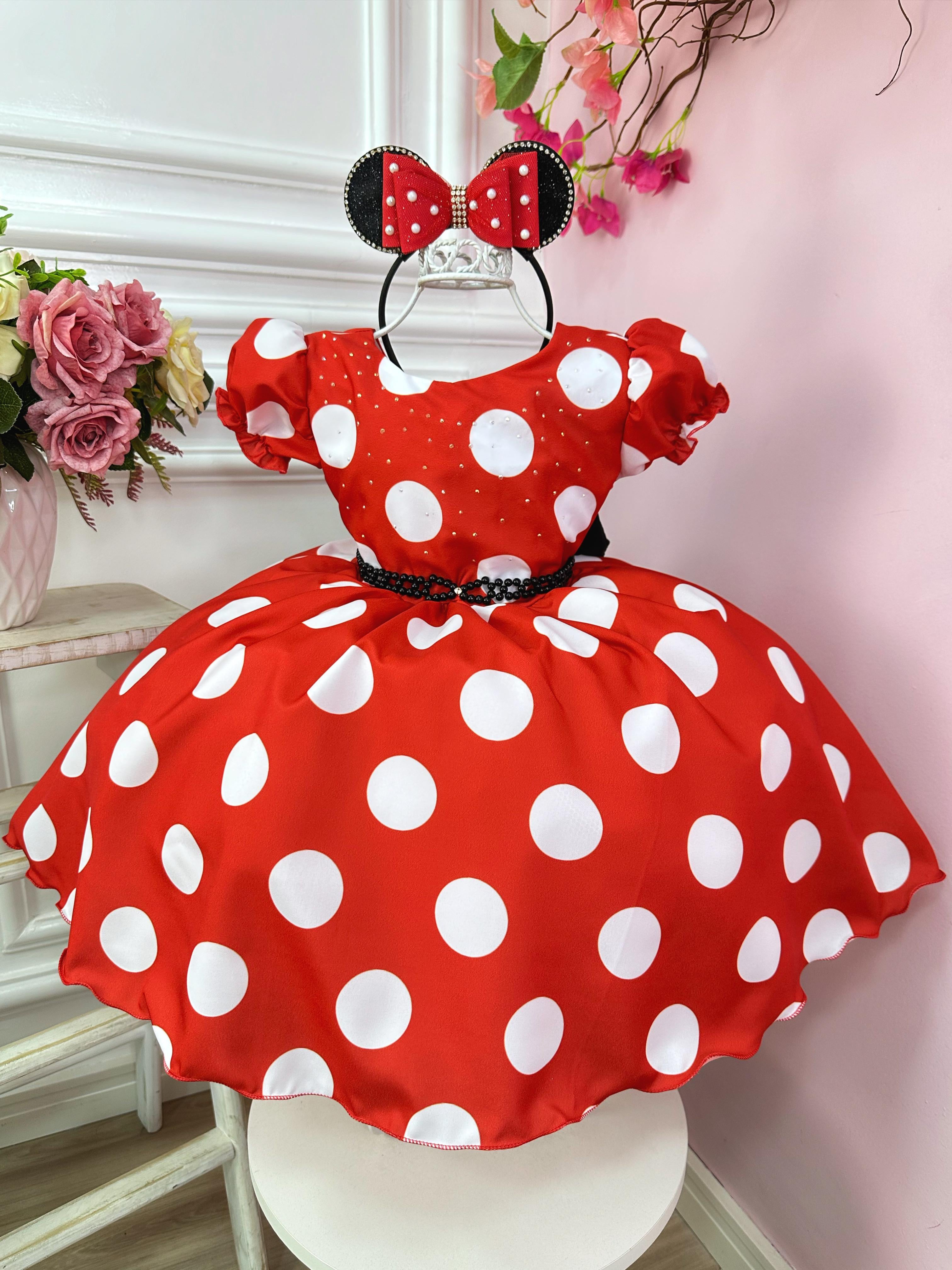 Vestido Infantil Minnie Vermelho Busto Com Strass Festas