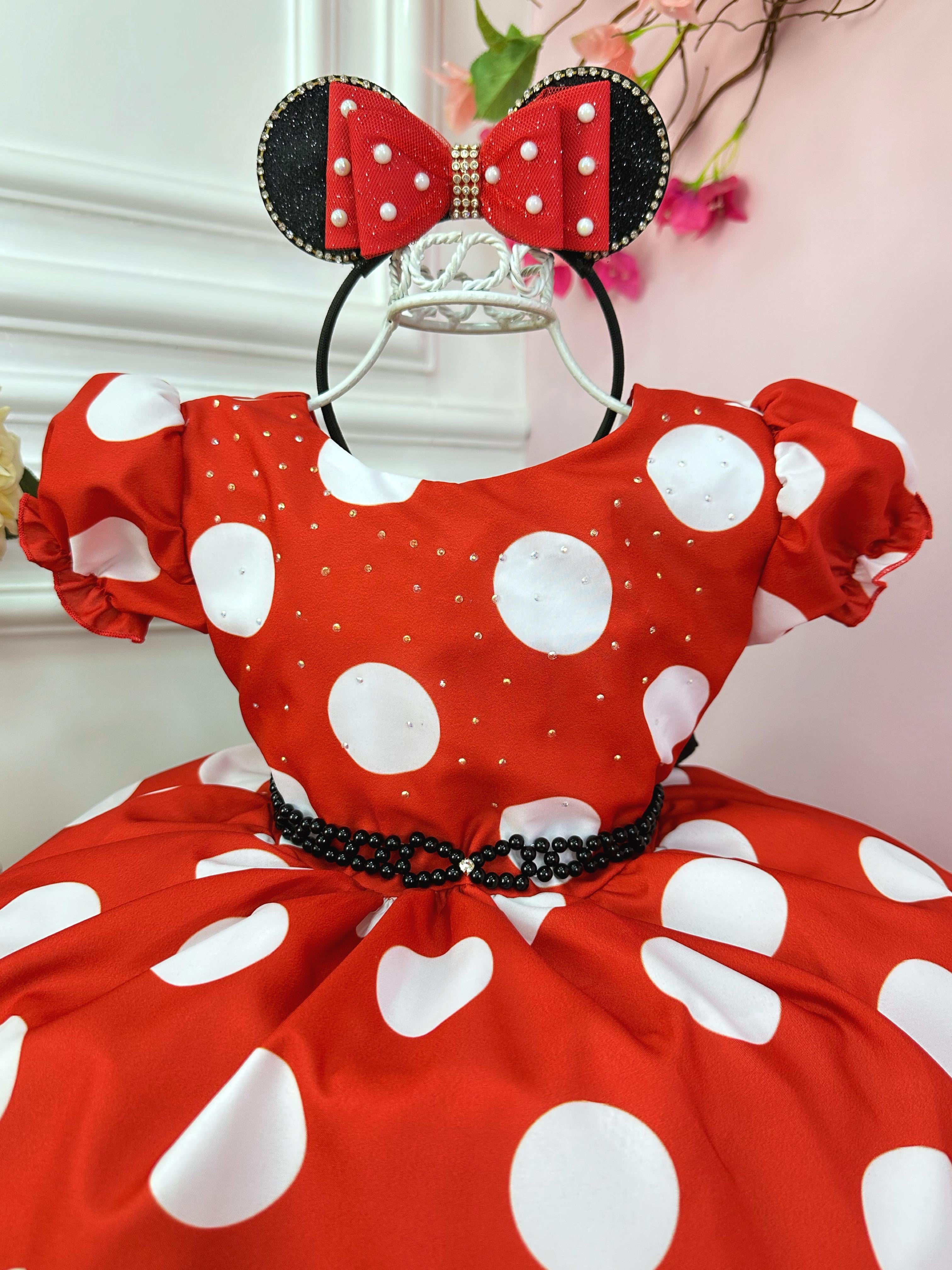 Vestido Infantil Minnie Vermelho Busto Com Strass Festas