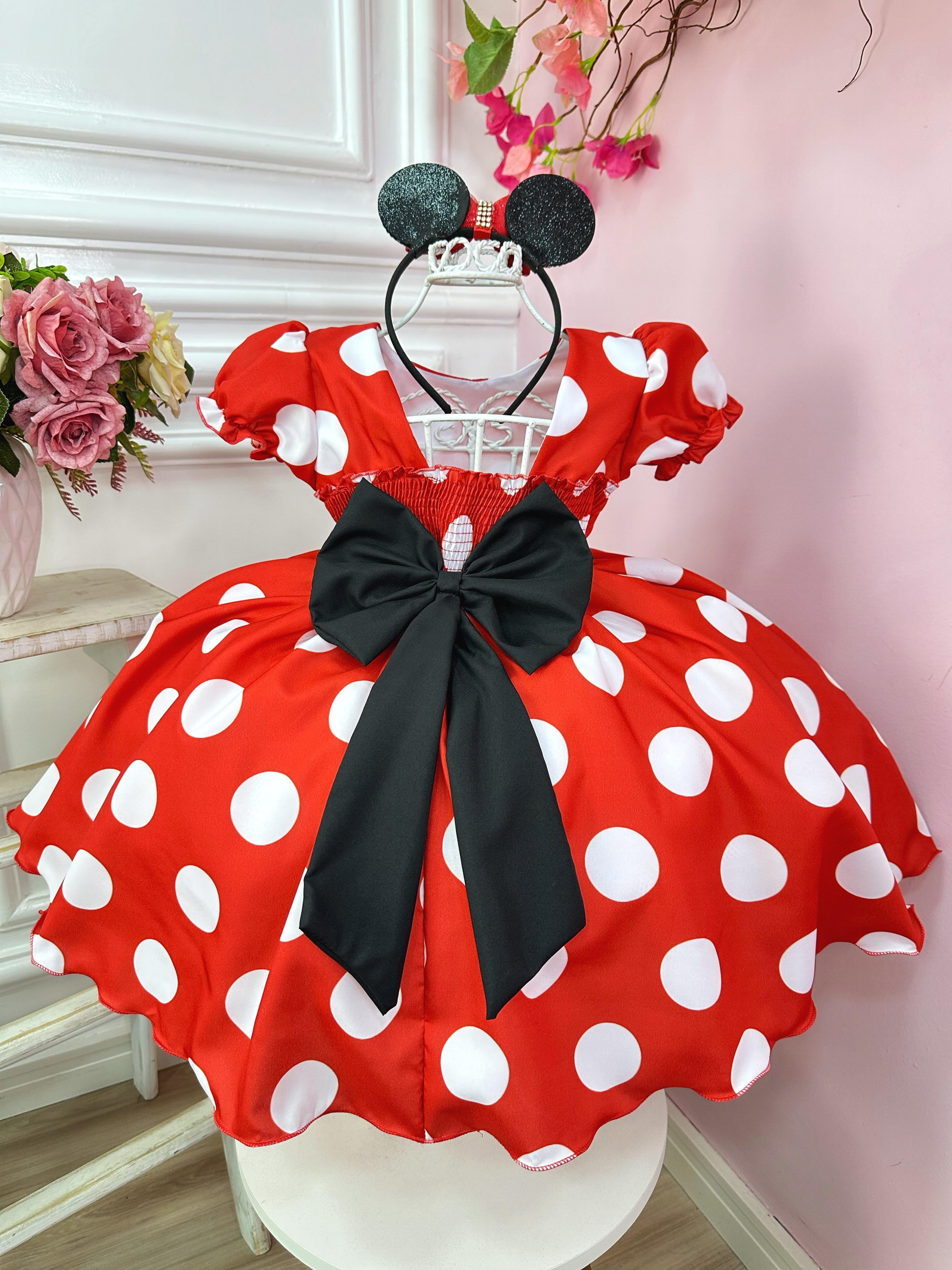 Vestido Infantil Minnie Vermelho Busto Com Strass Festas