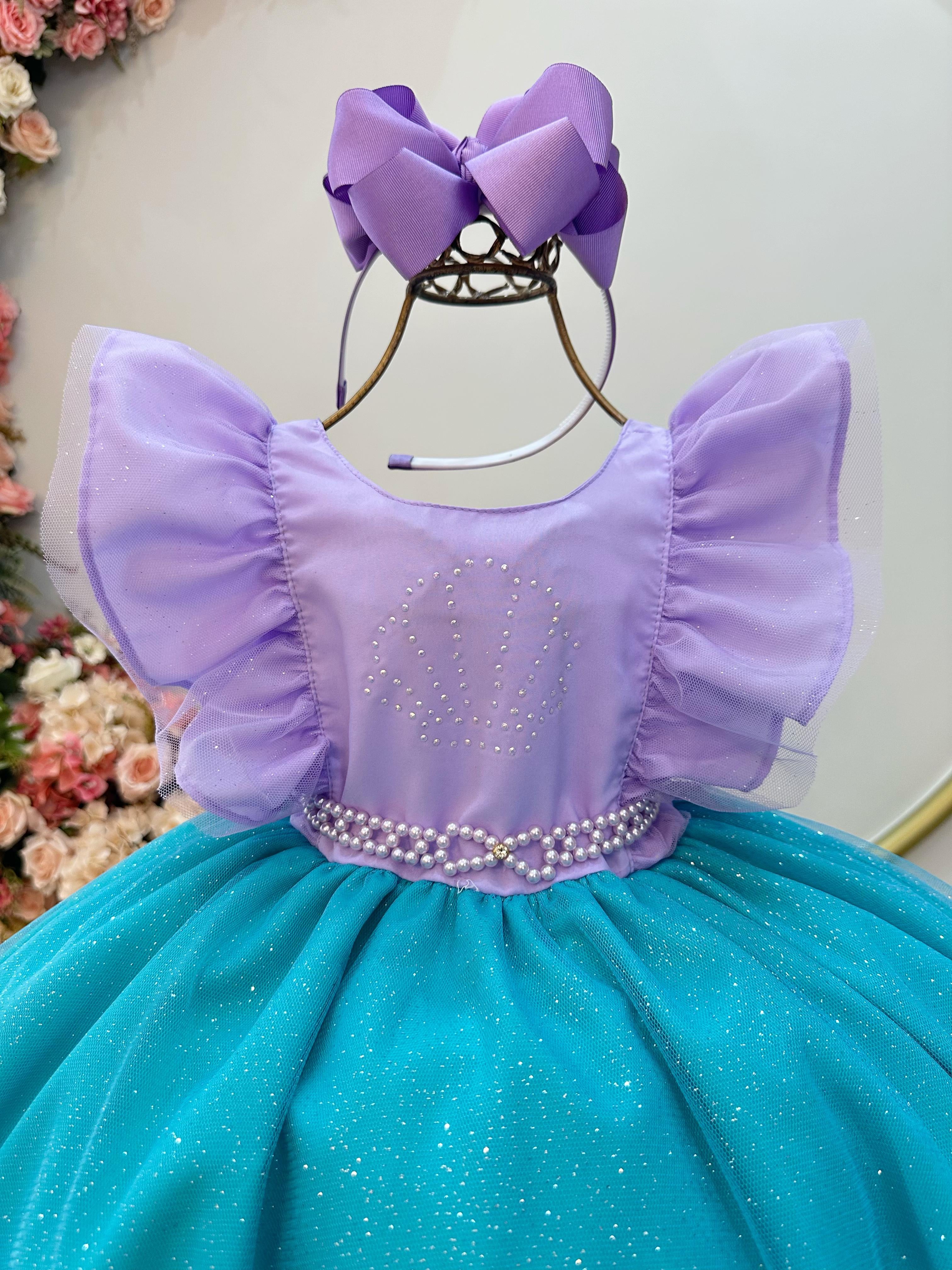 Vestido Infantil Princesa Sereia Ariel Lilás Festas