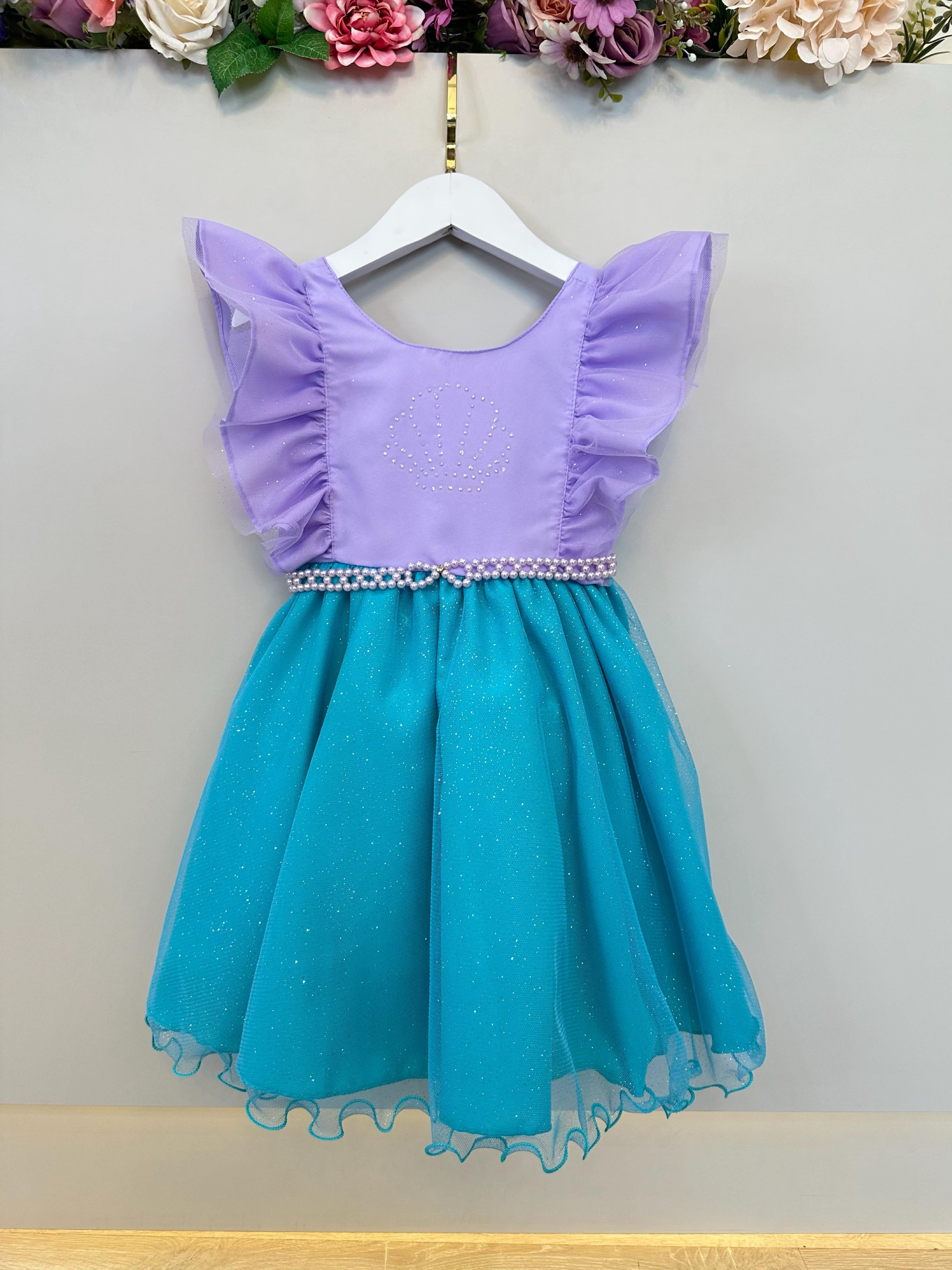 Vestido Infantil Princesa Sereia Ariel Lilás Festas