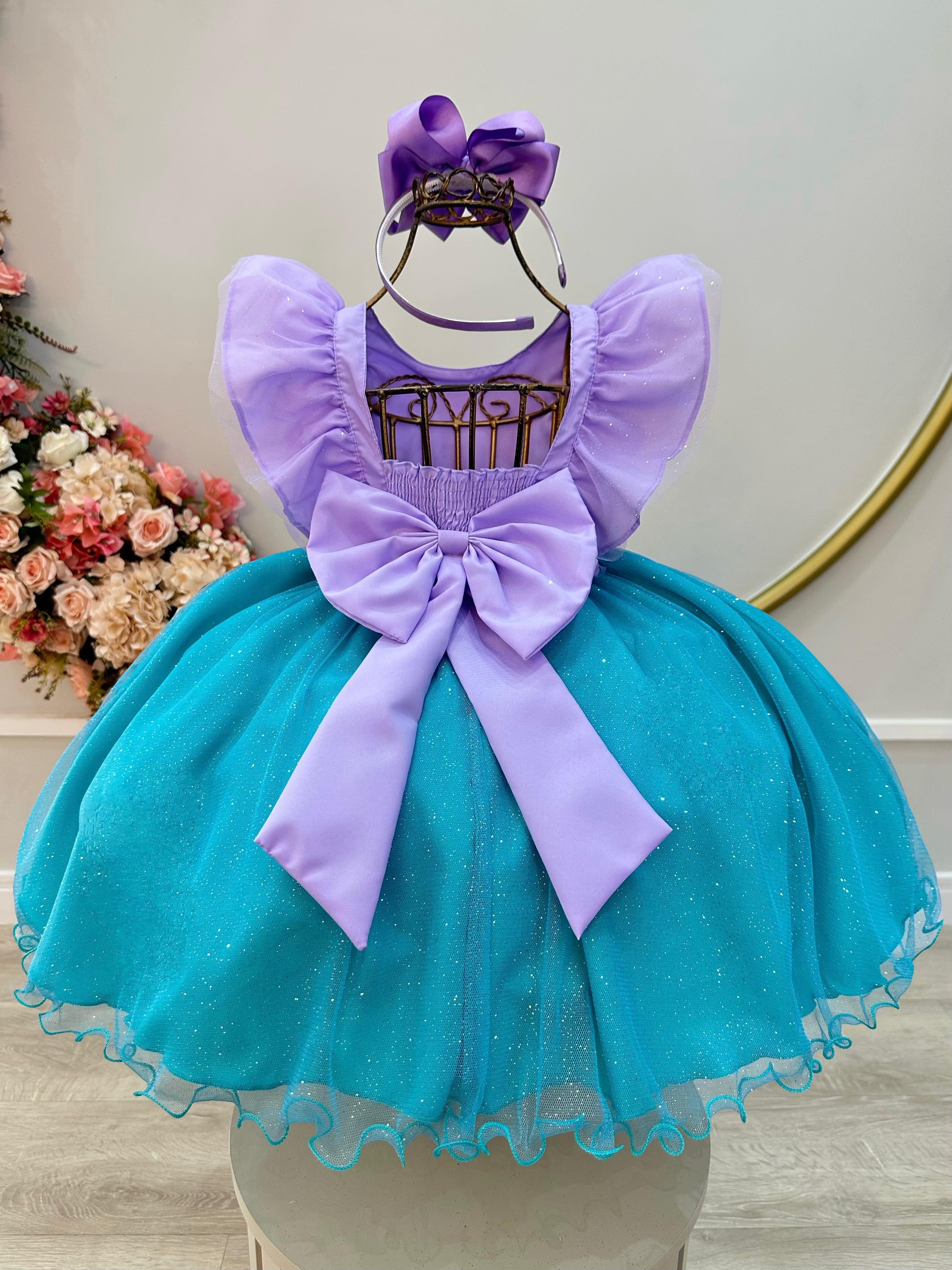 Vestido Infantil Princesa Sereia Ariel Lilás Festas