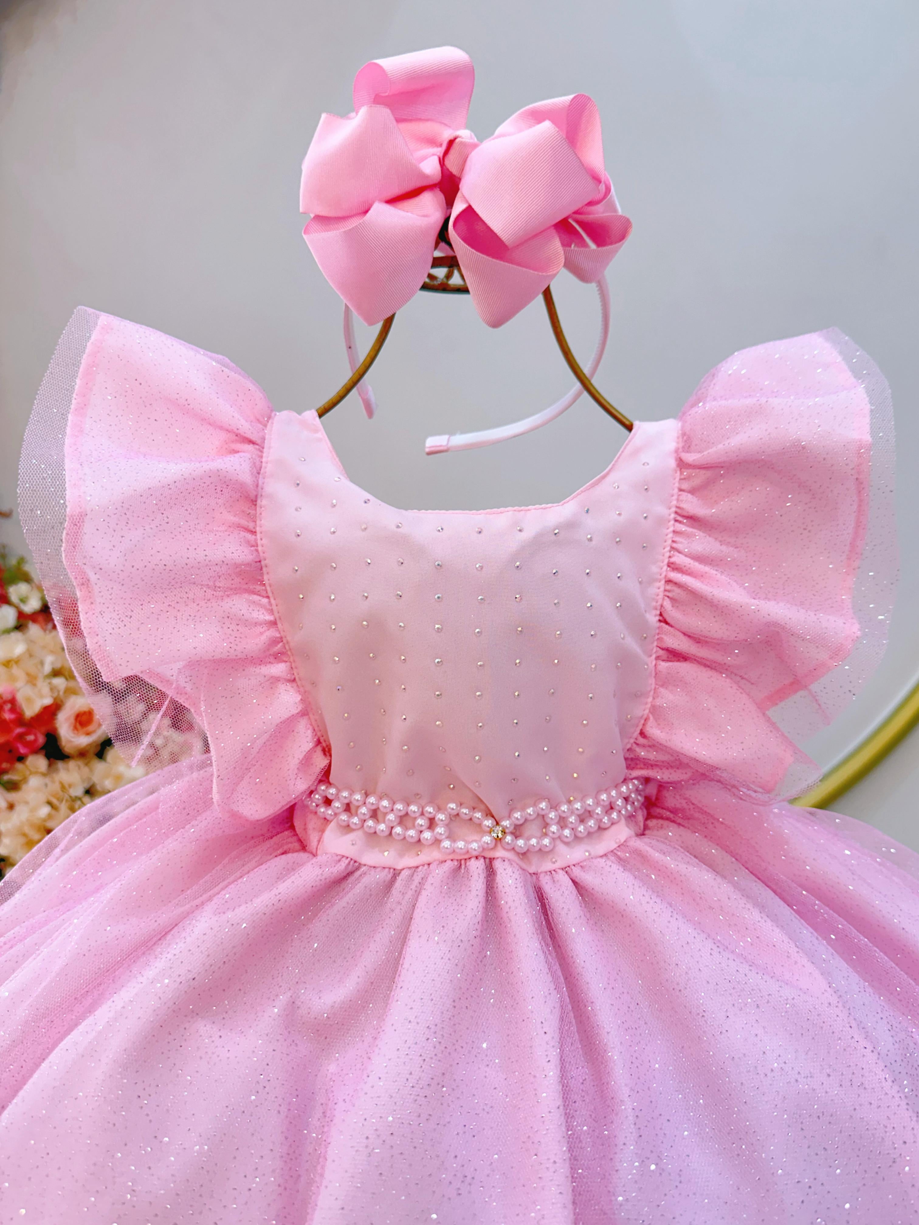 Vestido Infantil Rosa Princesa Aurora Bela Adormecida Festas