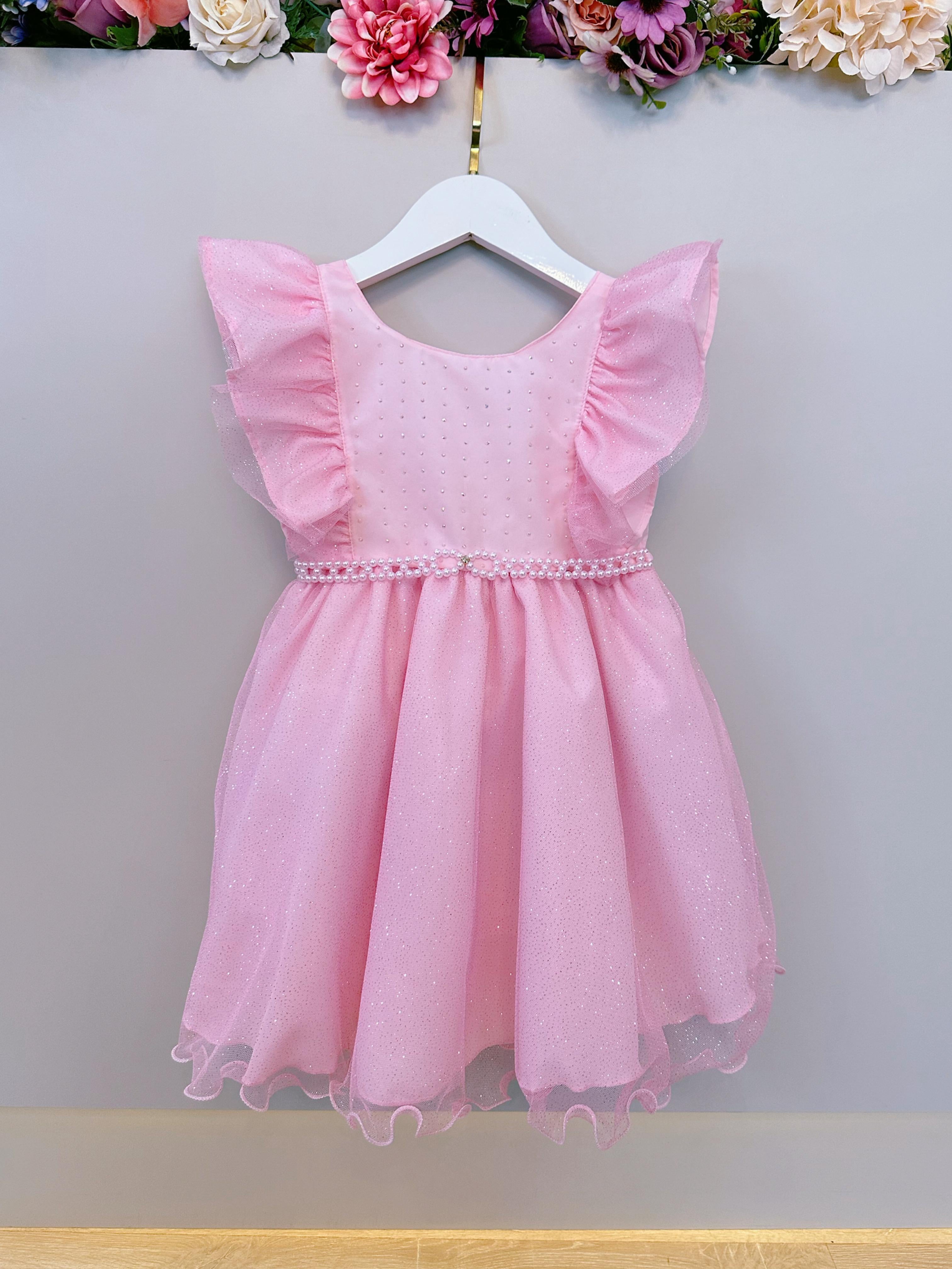 Vestido Infantil Rosa Princesa Aurora Bela Adormecida Festas