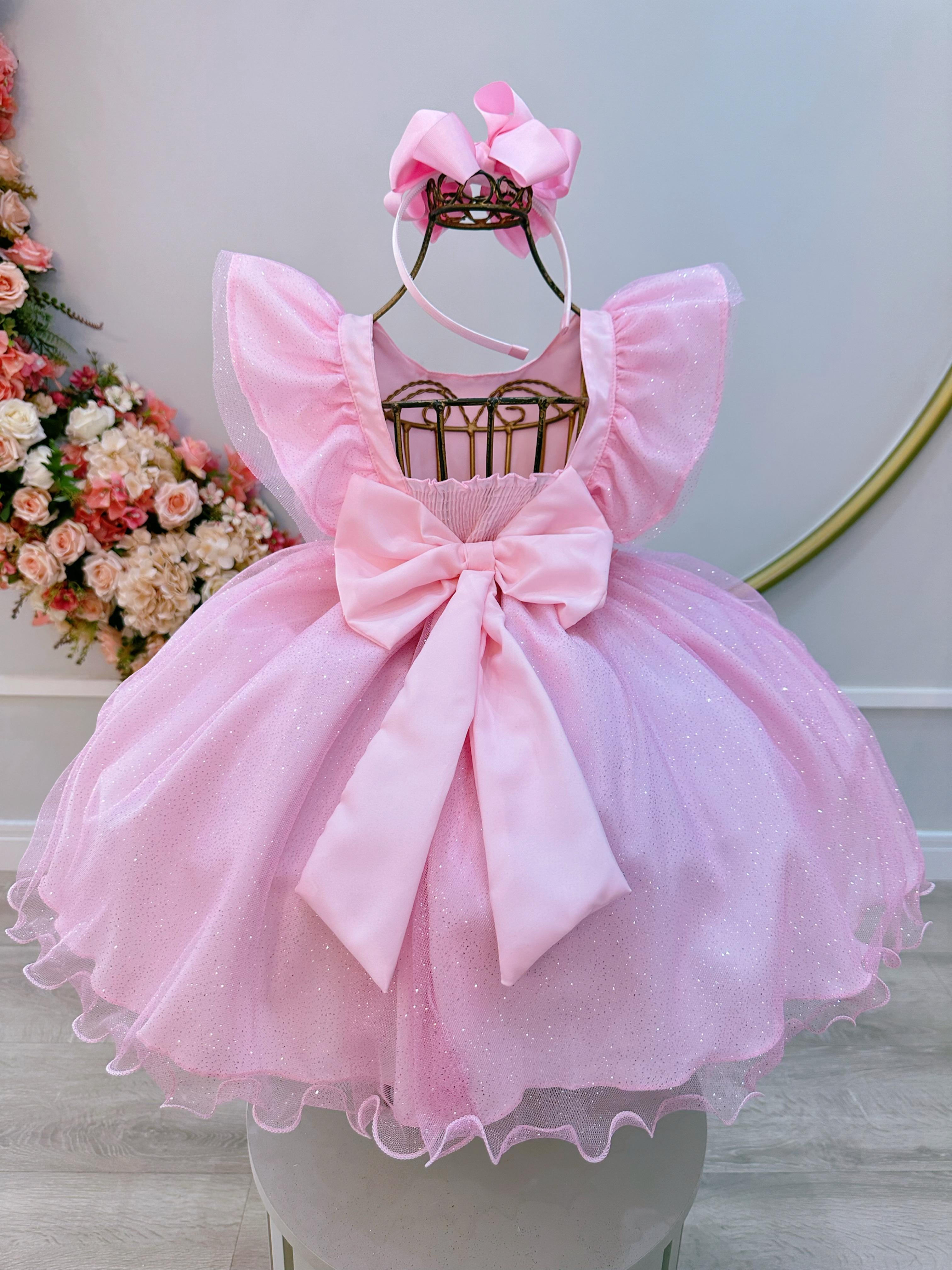 Vestido Infantil Rosa Princesa Aurora Bela Adormecida Festas