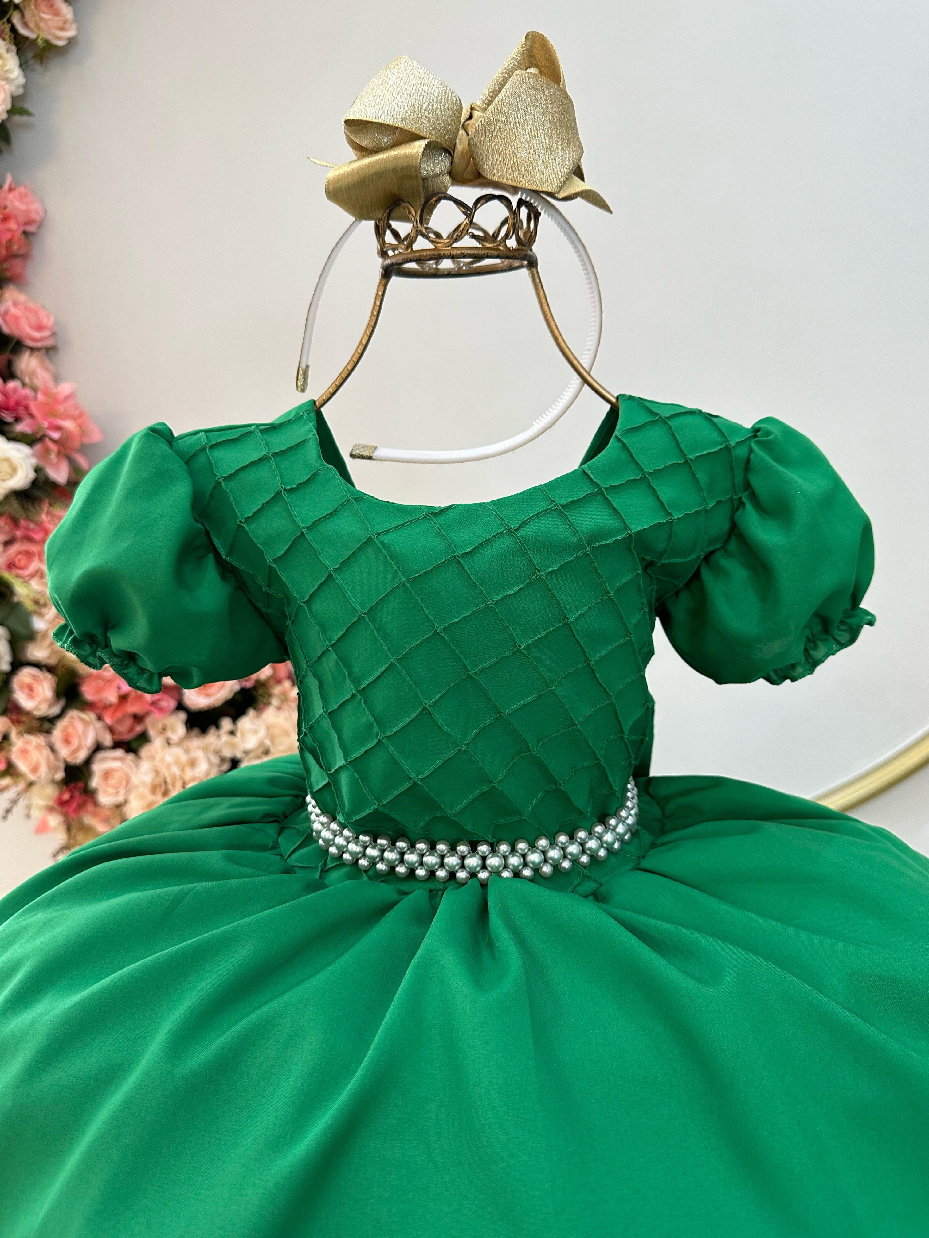 Vestido Infantil Verde Bandeira Busto Nervura Festas Daminha