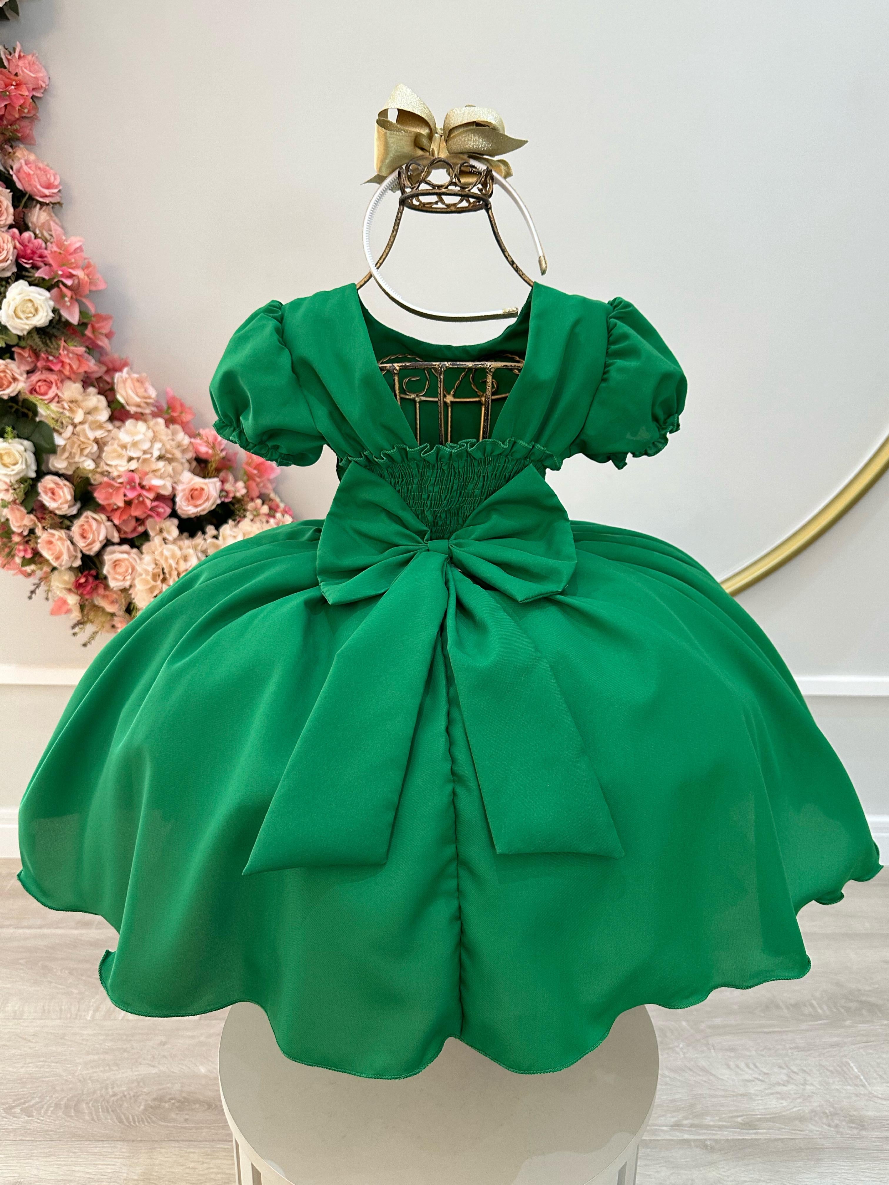 Vestido Infantil Verde Bandeira Busto Nervura Festas Daminha