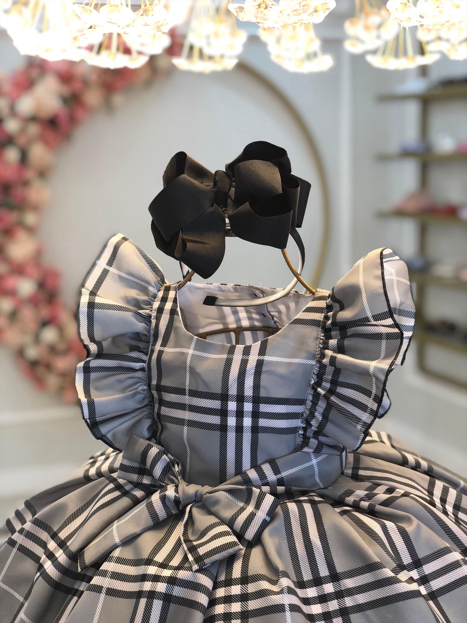 Vestido Infantil Xadrez Cinza Tartan Festas Luxo