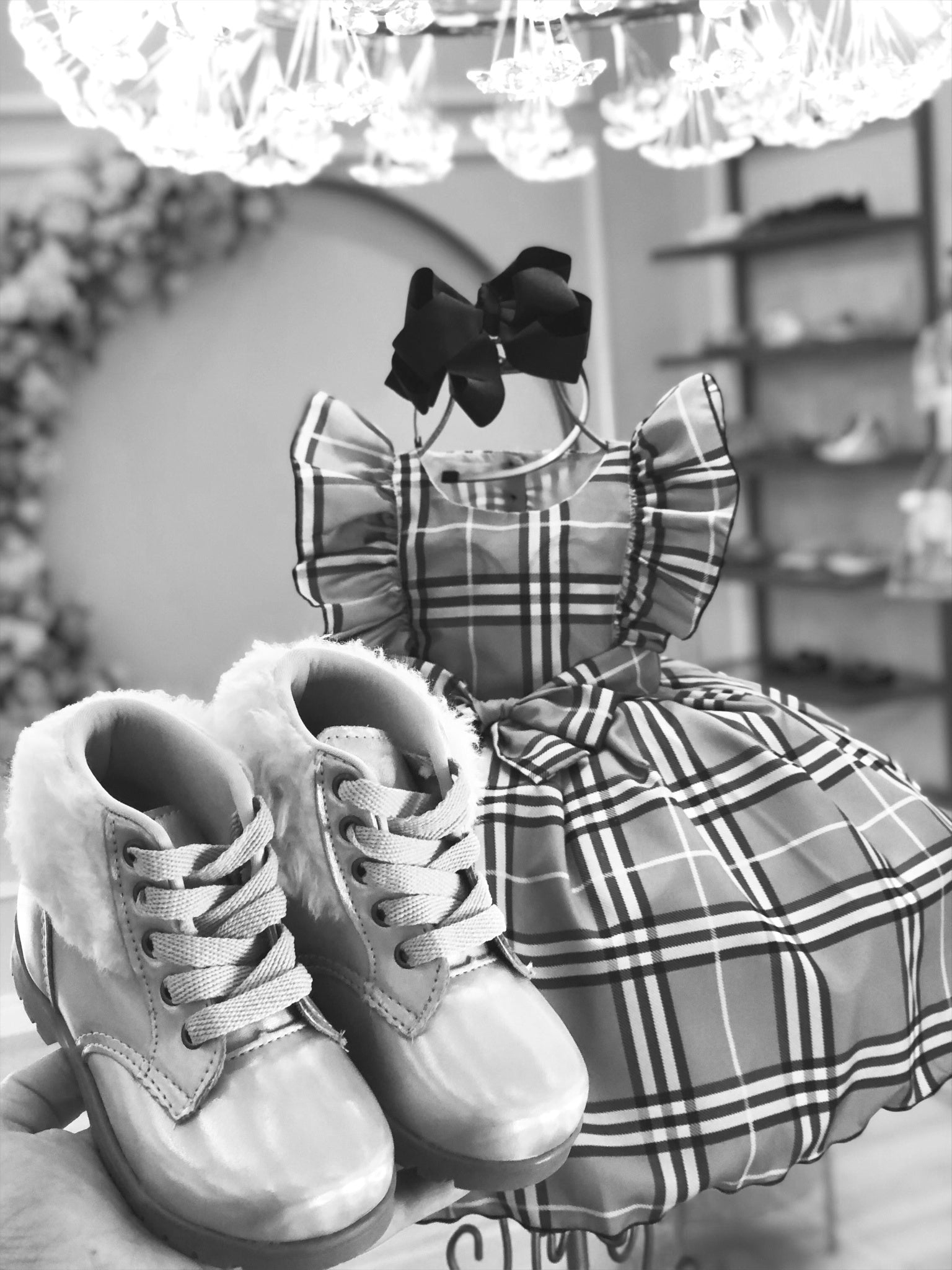 Vestido Infantil Xadrez Cinza Tartan Festas Luxo