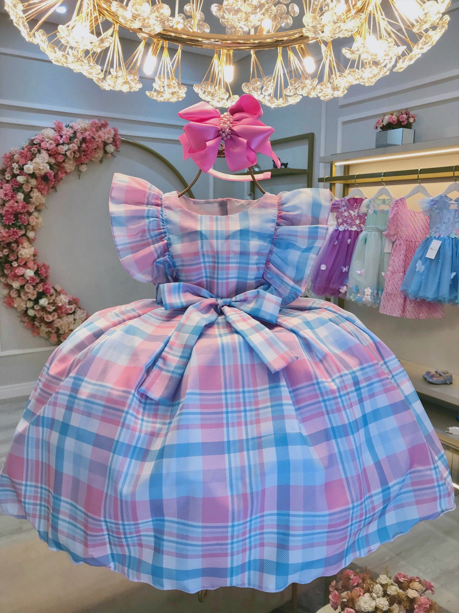 Vestido Infantil Xadrez Tartan Colorido Candy Luxo