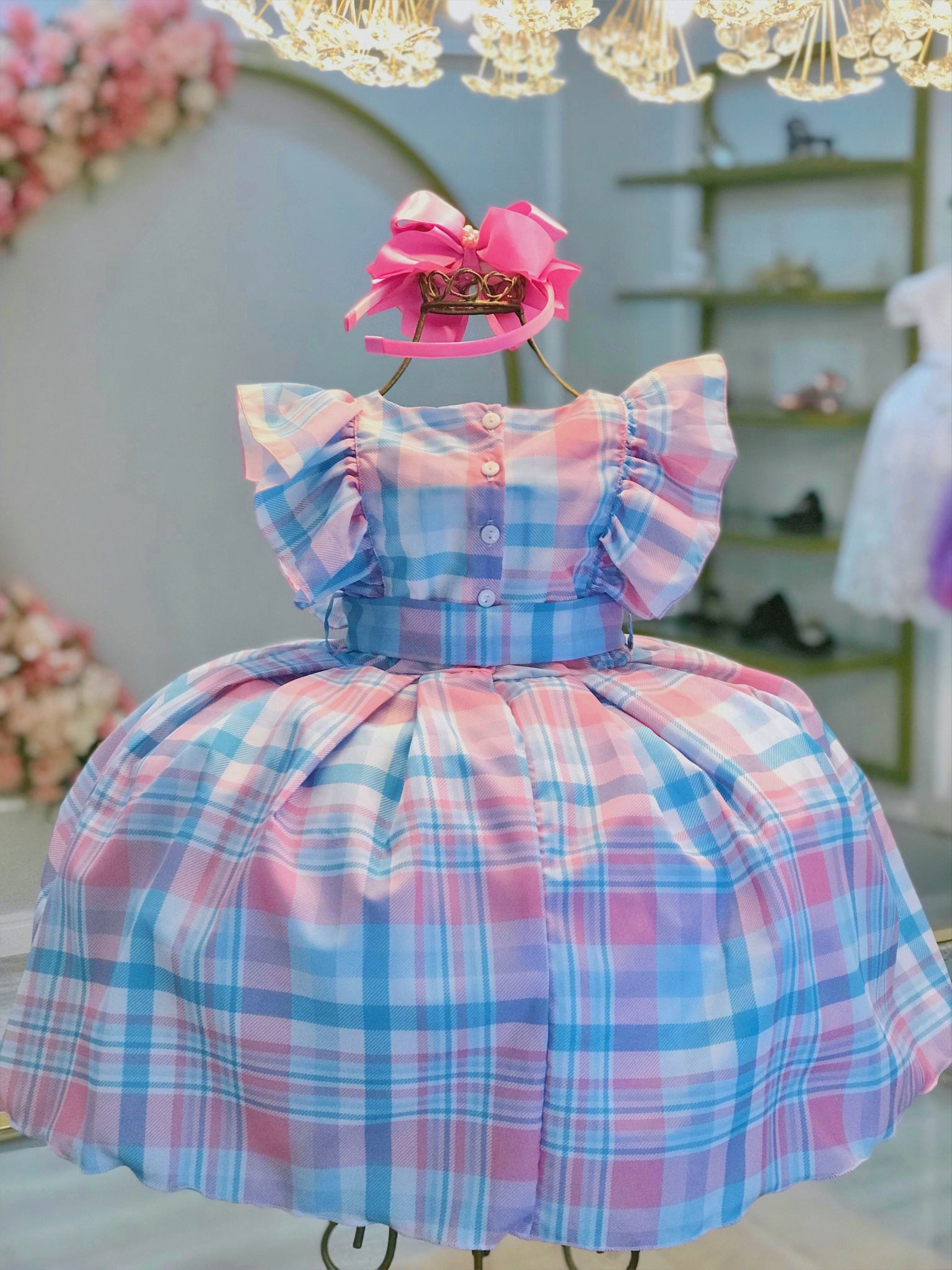 Vestido Infantil Xadrez Tartan Colorido Candy Luxo