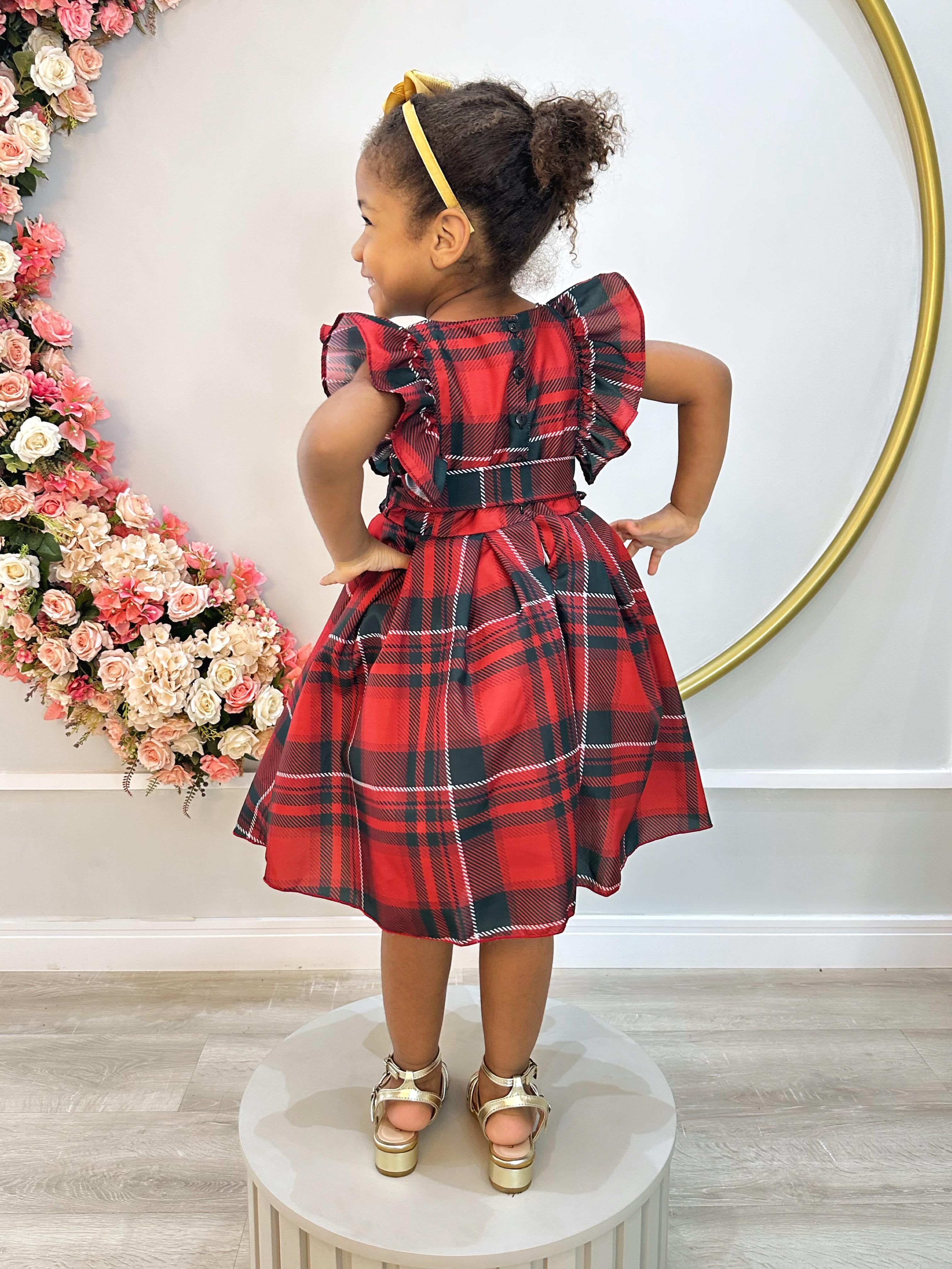 Vestido Infantil Xadrez Vermelho Tartan Festas Luxo