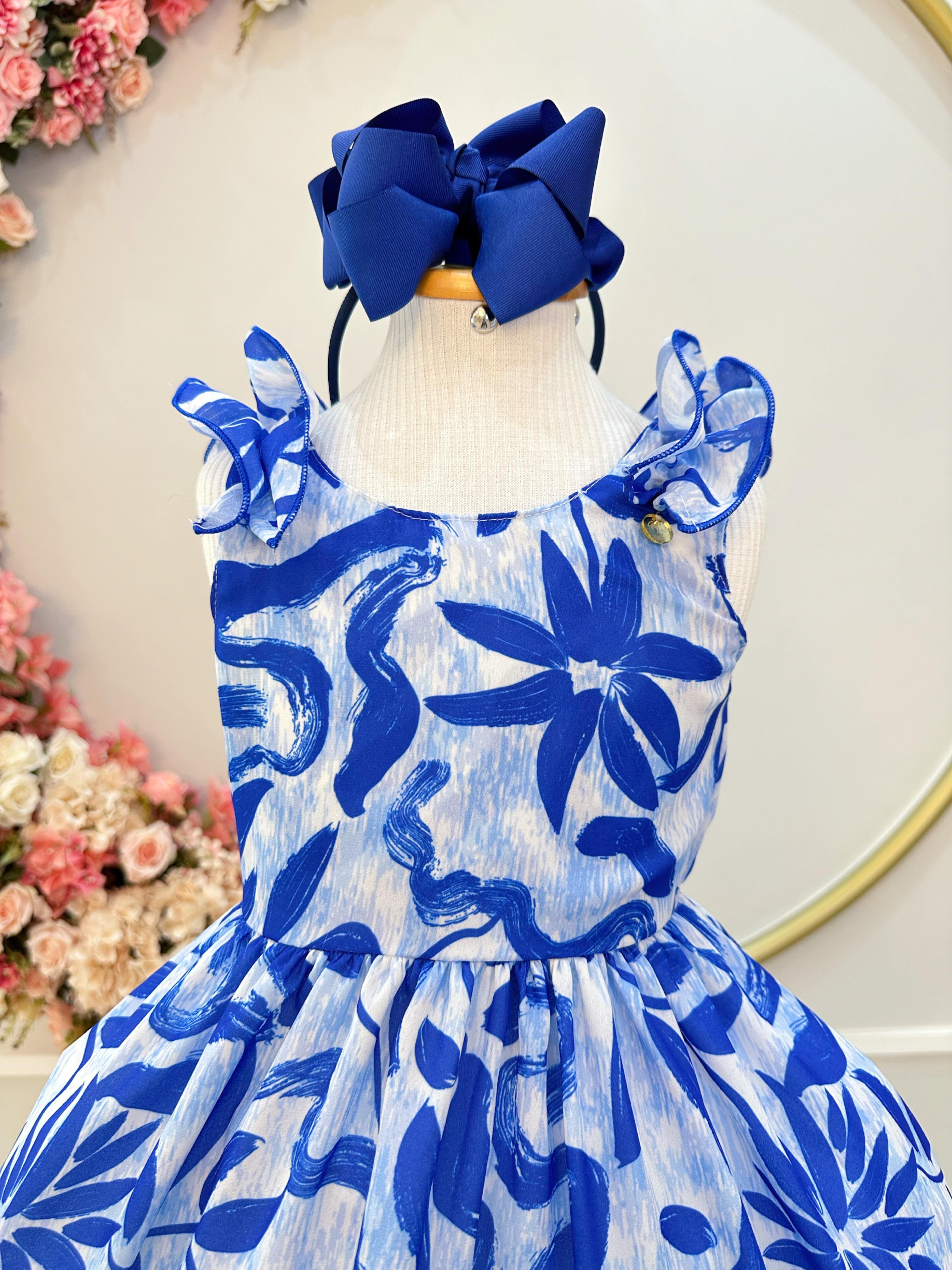 Vestido Infantil Casual Primavera Florido Azul