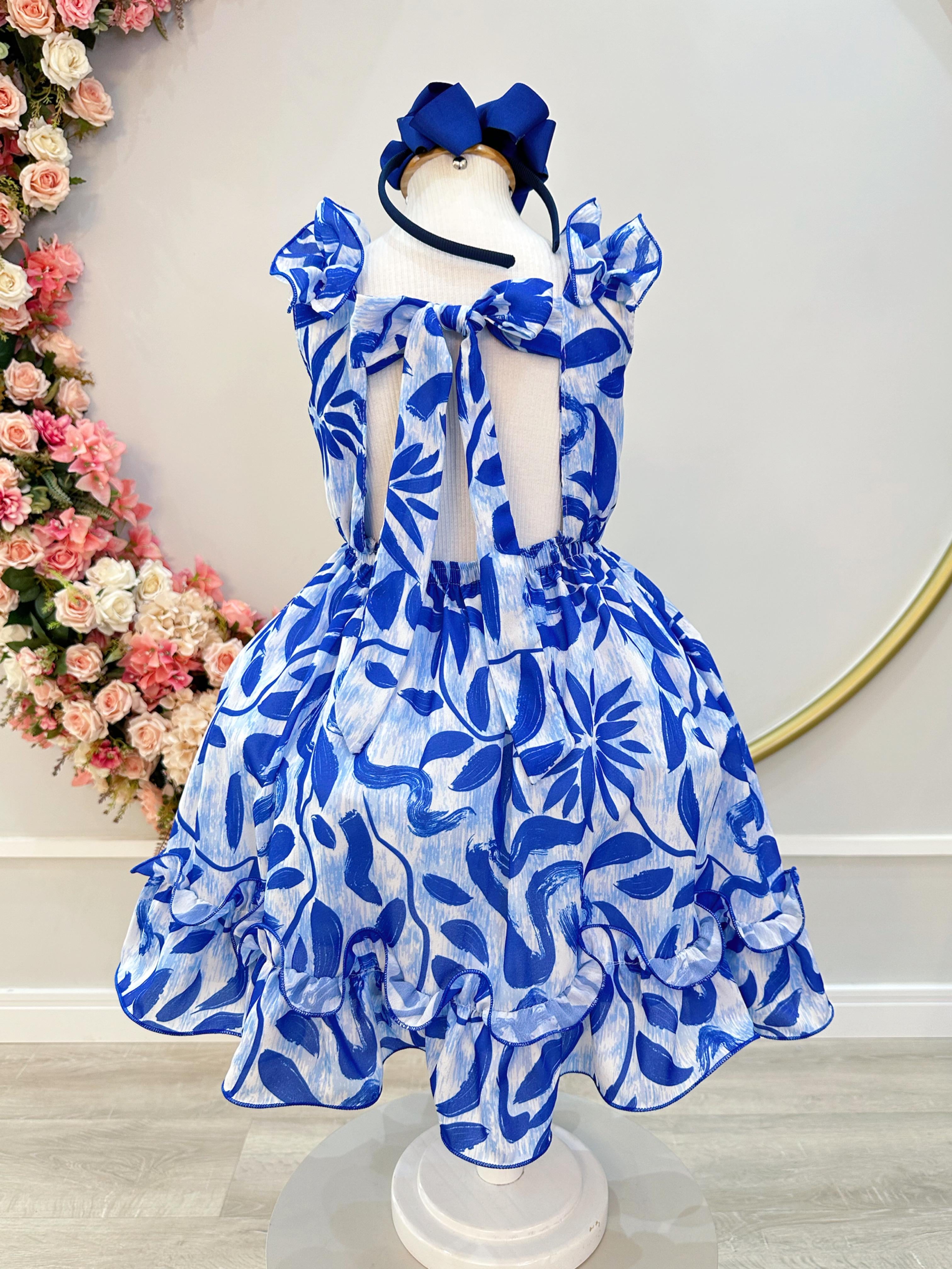 Vestido Infantil Casual Primavera Florido Azul