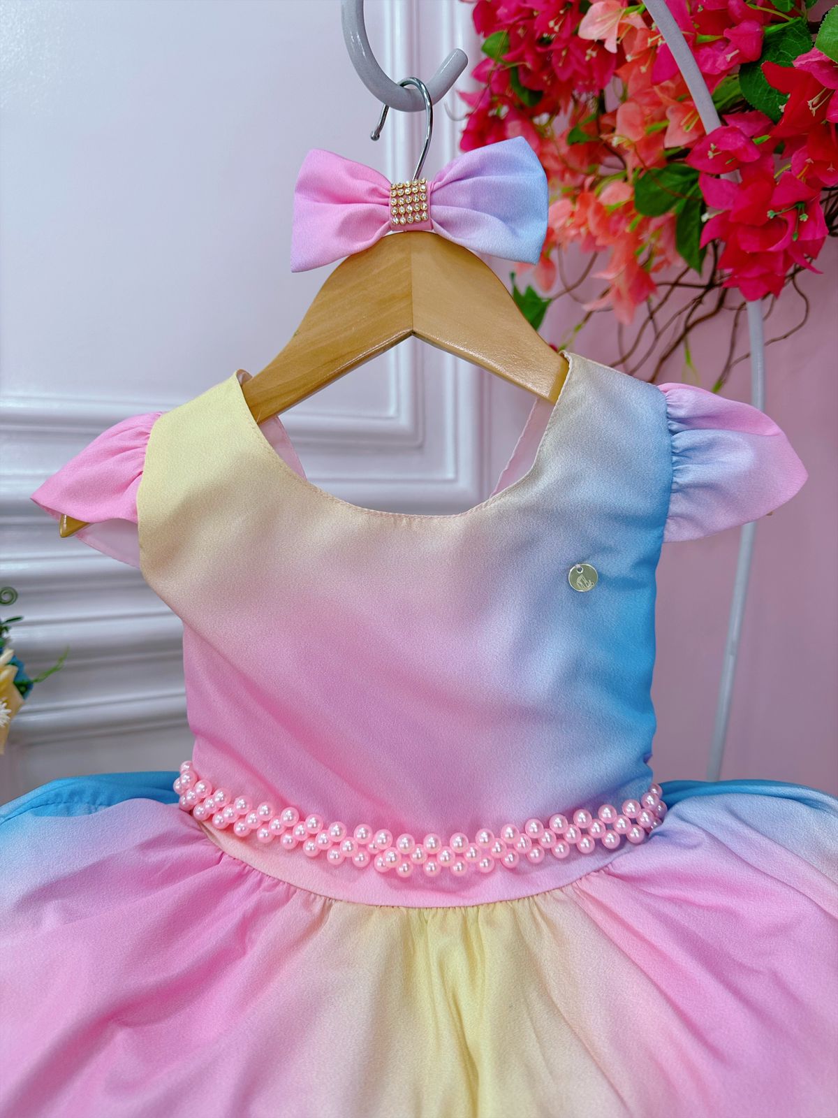 Vestido Infantil Colorido Festa dos Doces Cinto Pérolas Luxo