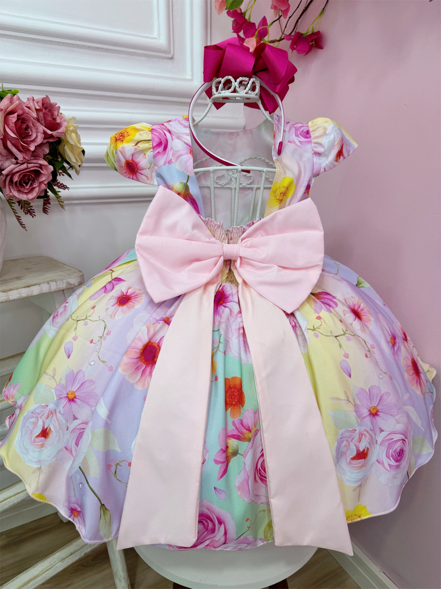 Vestido Infantil Lilás Primavera C/ Laço Strass Luxo