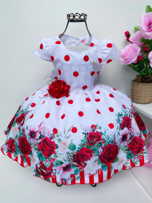 Vestido Infantil Bolas Vermelhas Floral Poá Aplique Flor