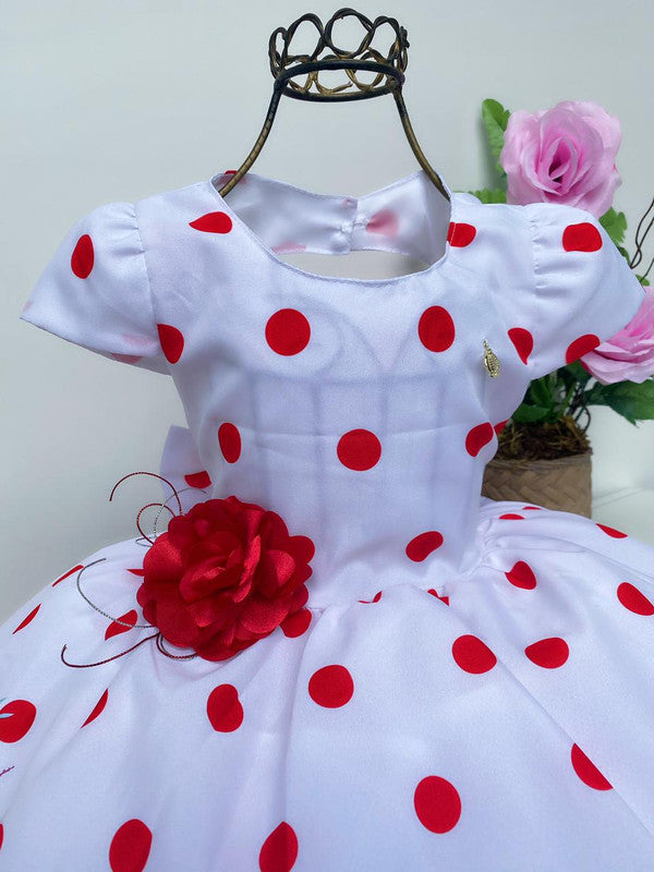 Vestido Infantil Bolas Vermelhas Floral Poá Aplique Flor