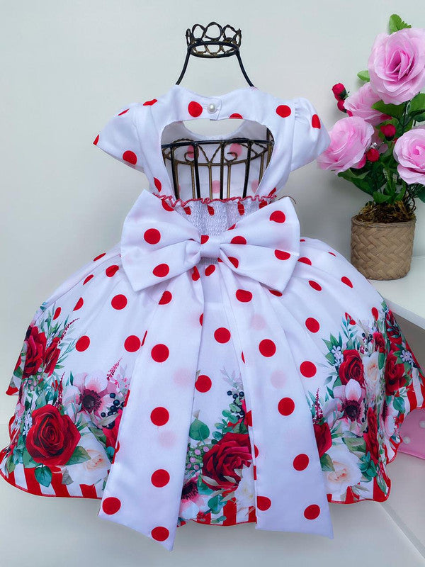 Vestido Infantil Bolas Vermelhas Floral Poá Aplique Flor